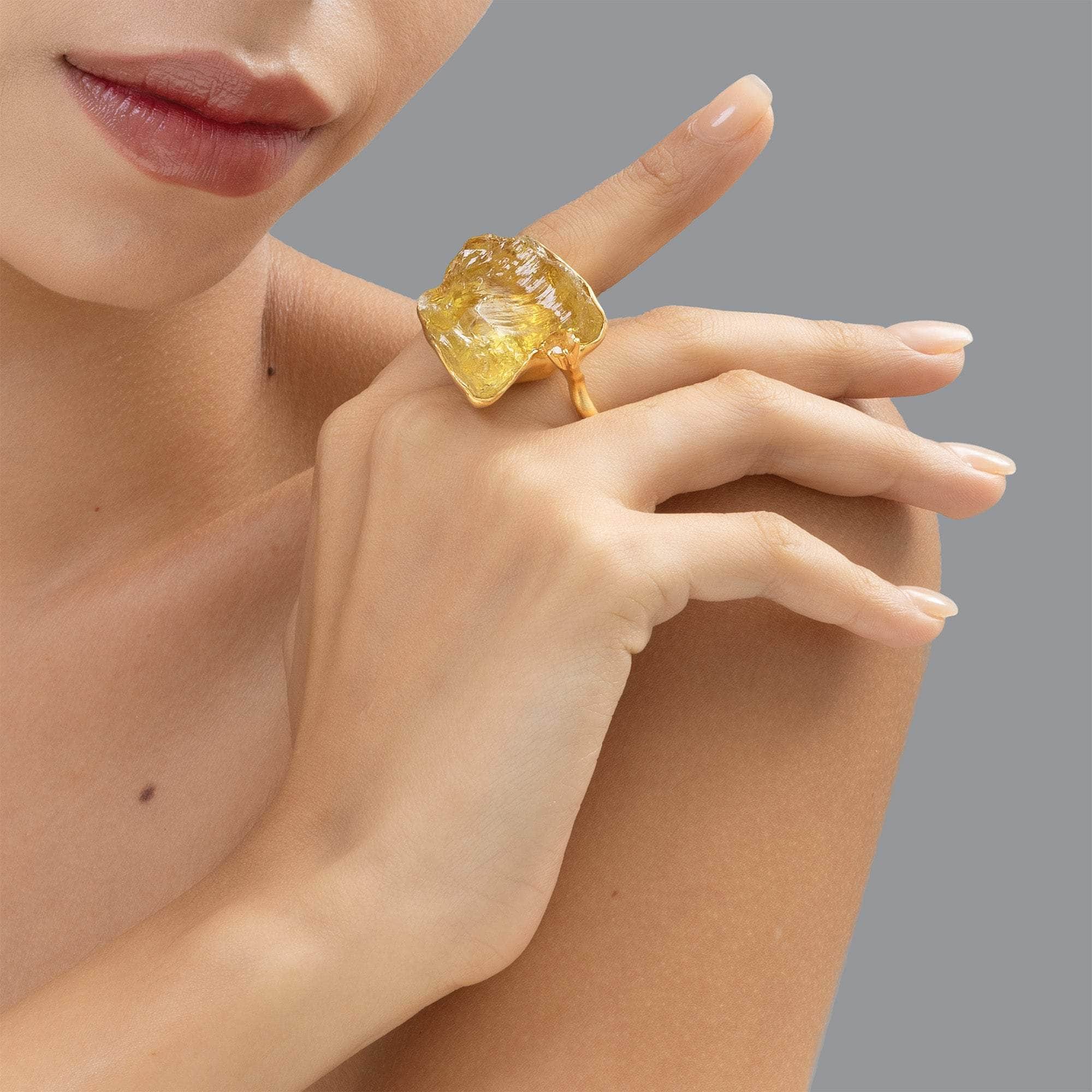 Soleil Rough Lemon Quartz and Sapphire Ring