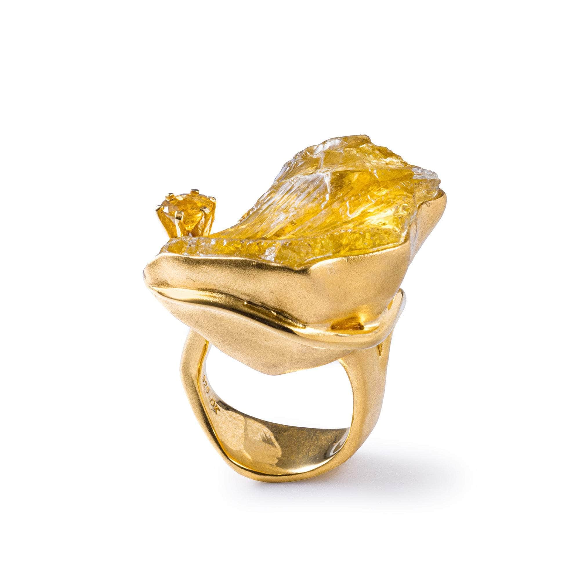 Soleil Rough Lemon Quartz and Sapphire Ring