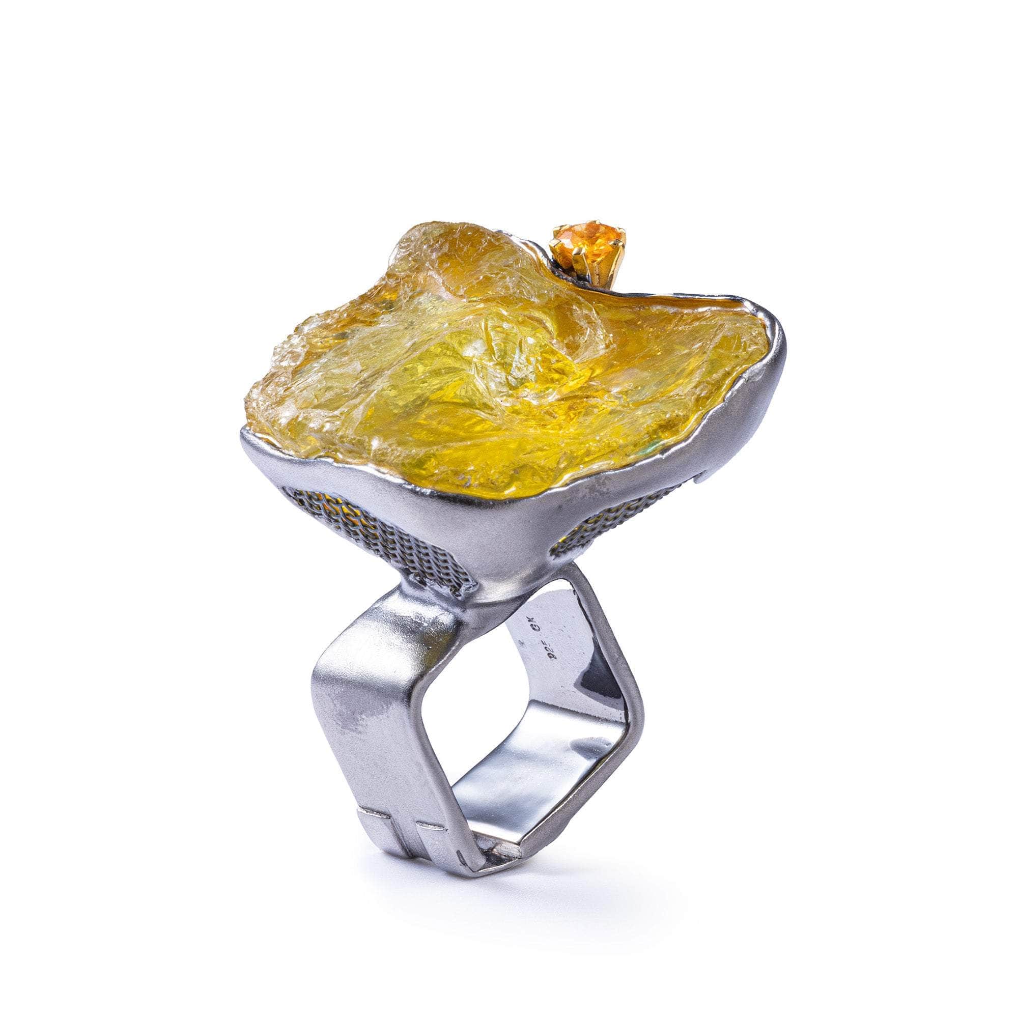 Zon Rough Lemon Quartz and Sapphire Ring
