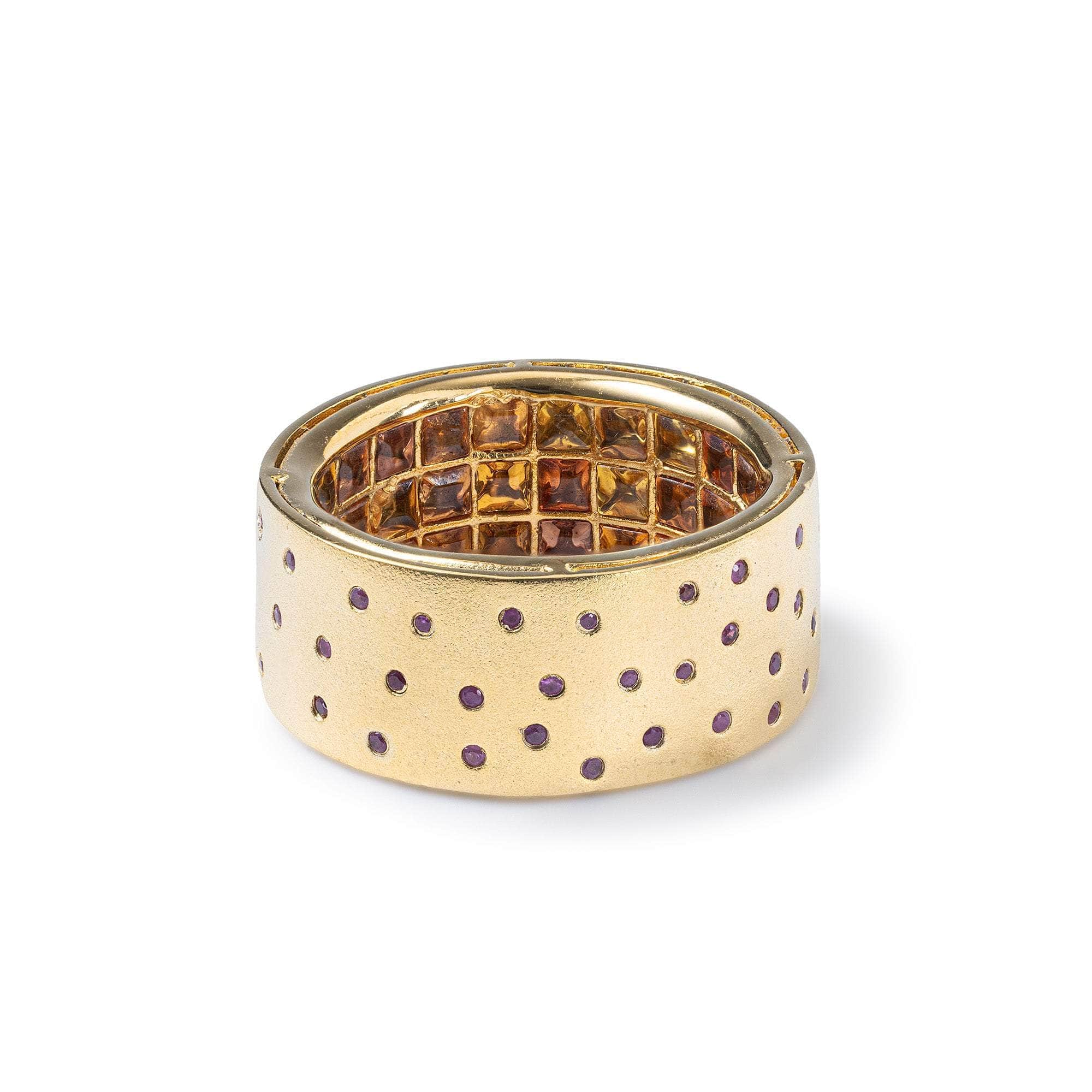 Singular Edition Egoist Gold Plated Silver Ring with Yellow Sapphires & Rubies