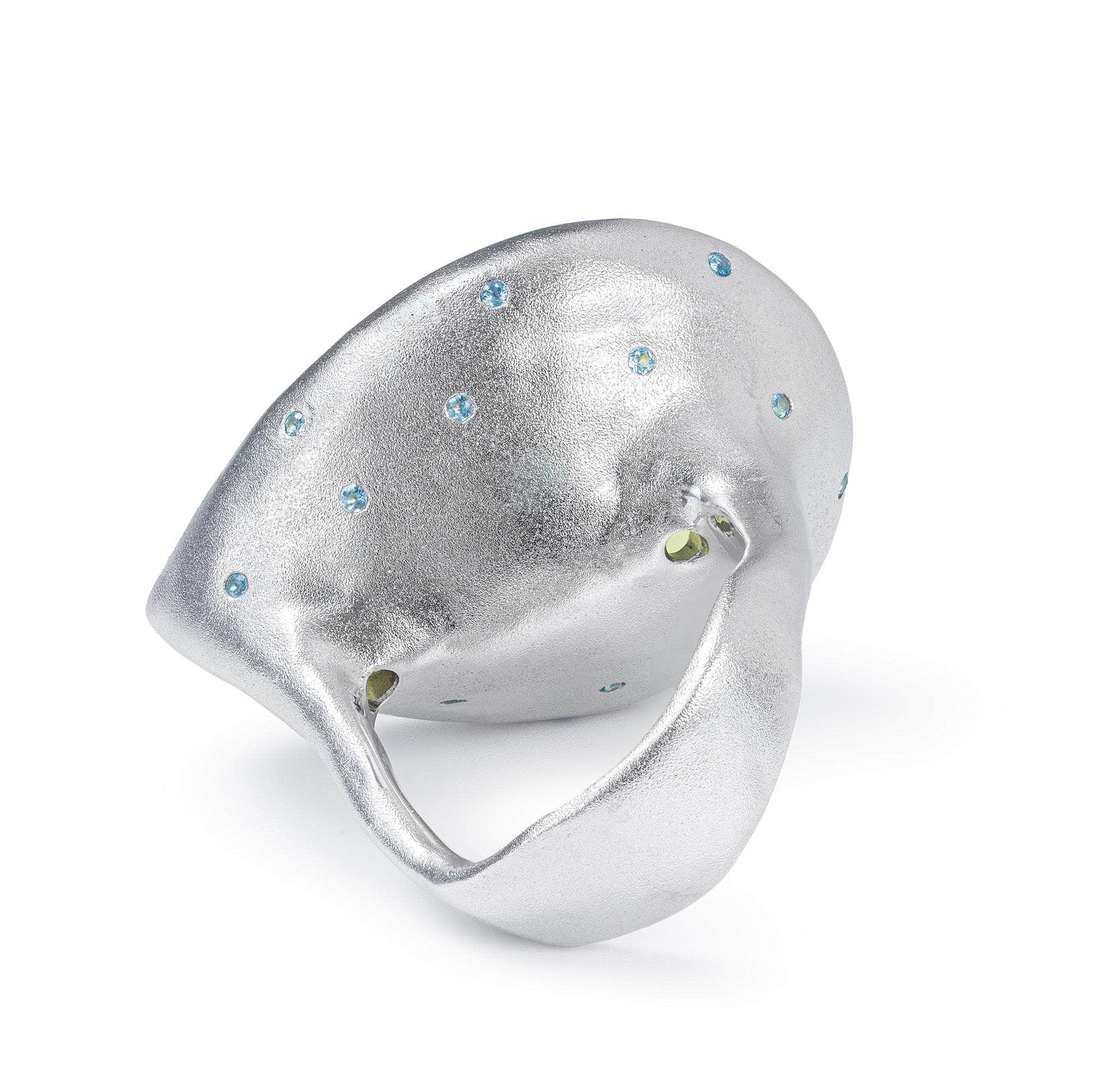Lemoa Lemon Quartz & Blue Topaz Cocktail Ring In White Rhodium & Gold Plated 925 Silver