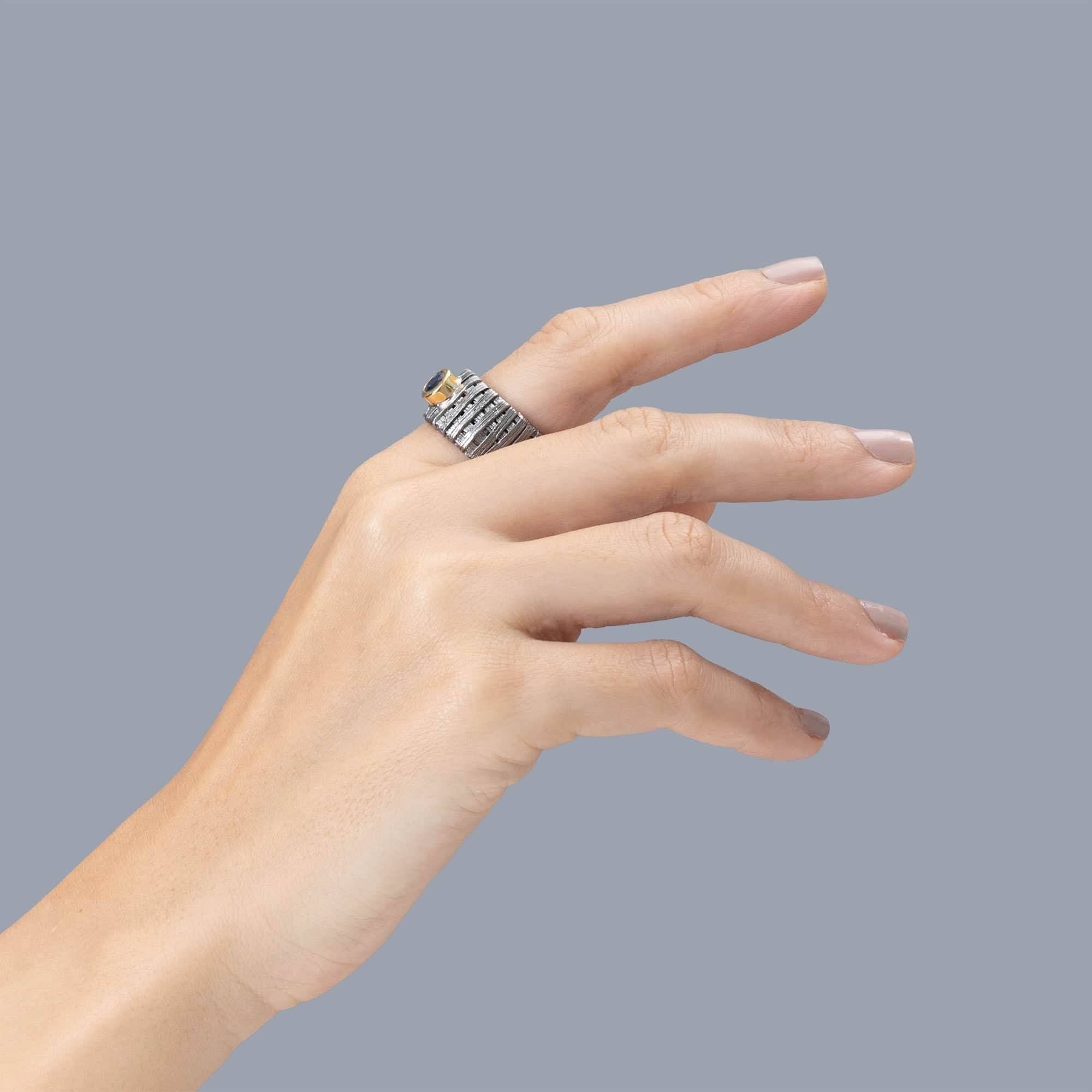 Autarch Singular Edition Egoist Silver Ring with Blue Sapphire & Hidden Ruby