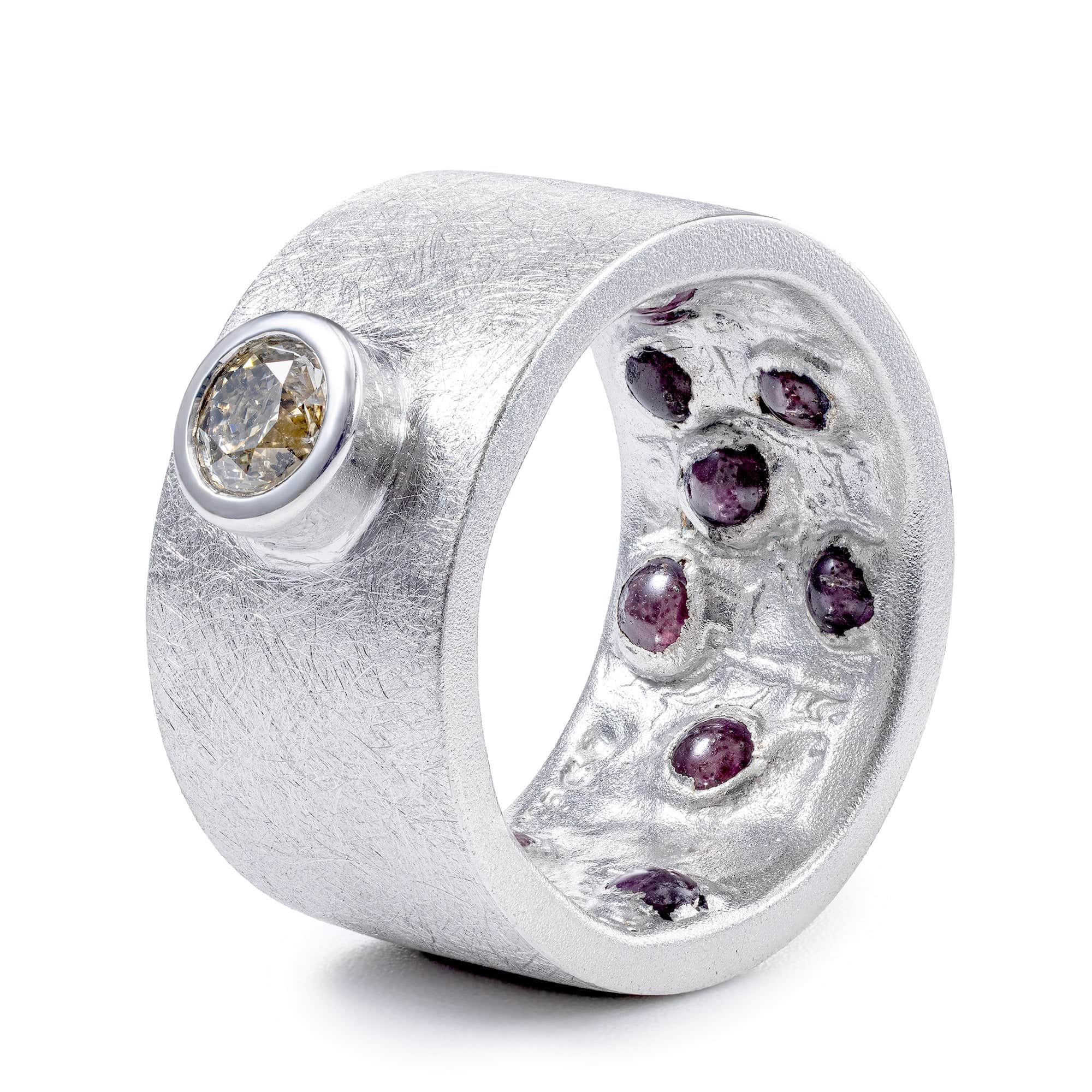 Veritas Singular Egoist Ring in Silver with Golden Diamond & Hidden Cabochon Ruby