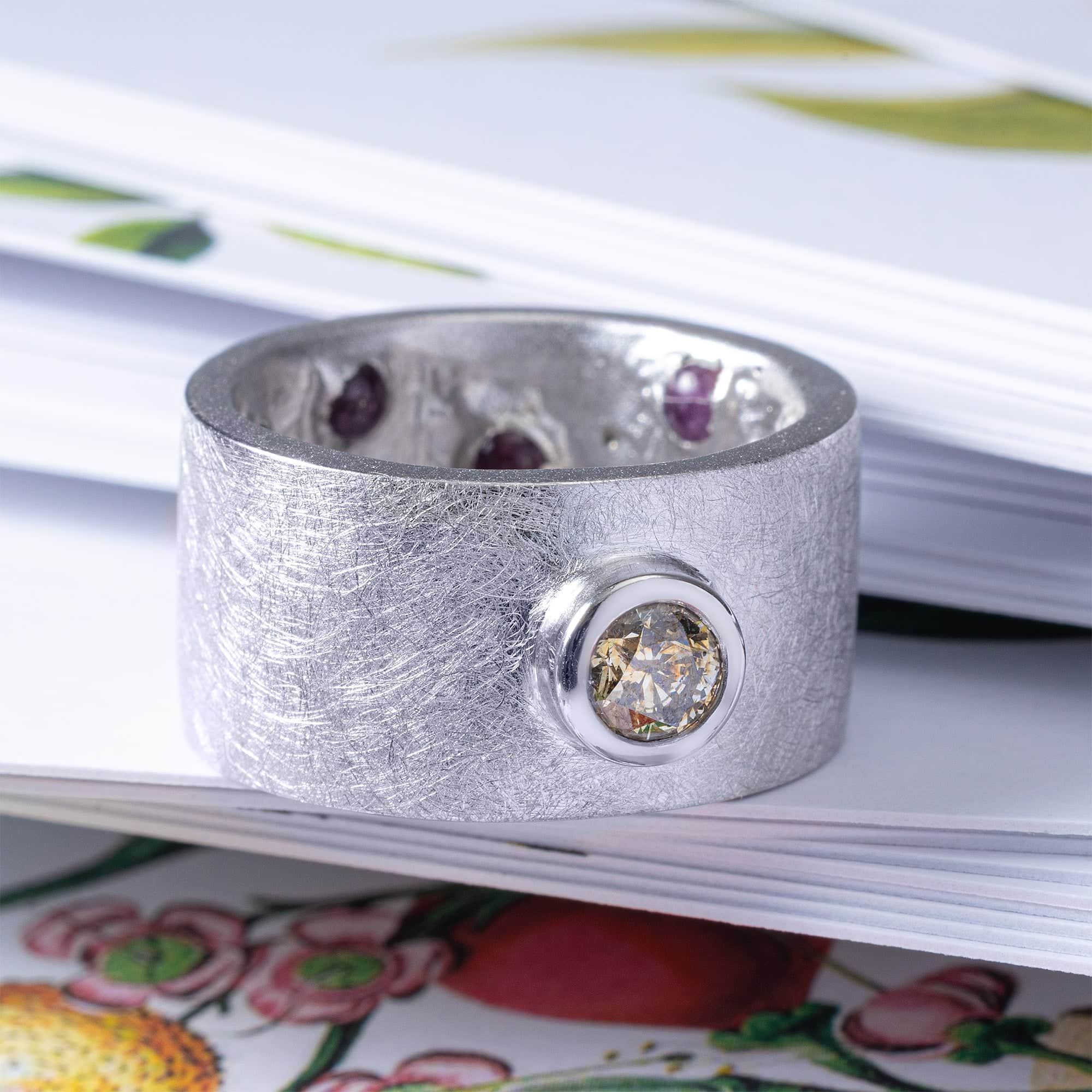 Veritas Singular Egoist Ring in Silver with Golden Diamond & Hidden Cabochon Ruby