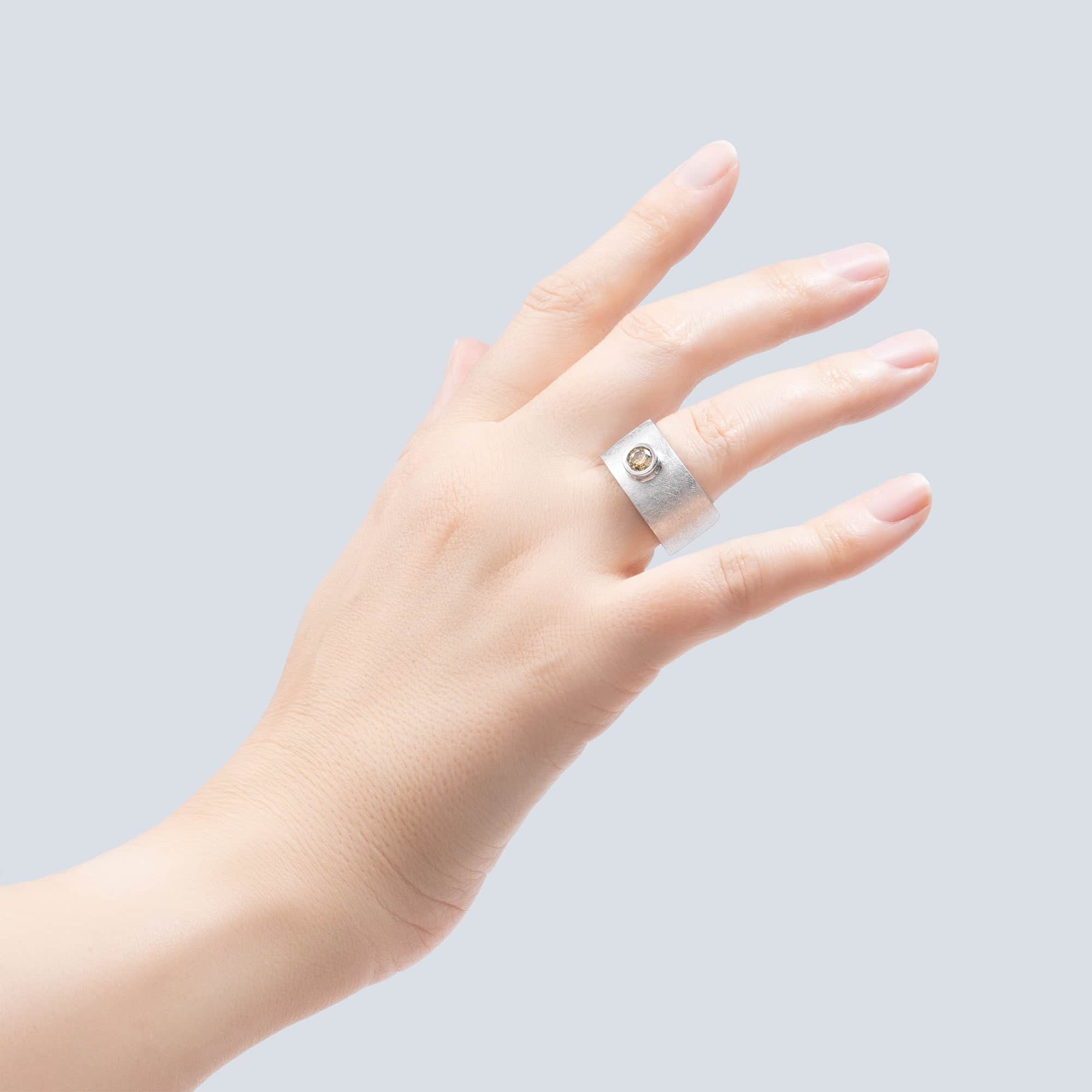 Veritas Singular Egoist Ring in Silver with Golden Diamond & Hidden Cabochon Ruby