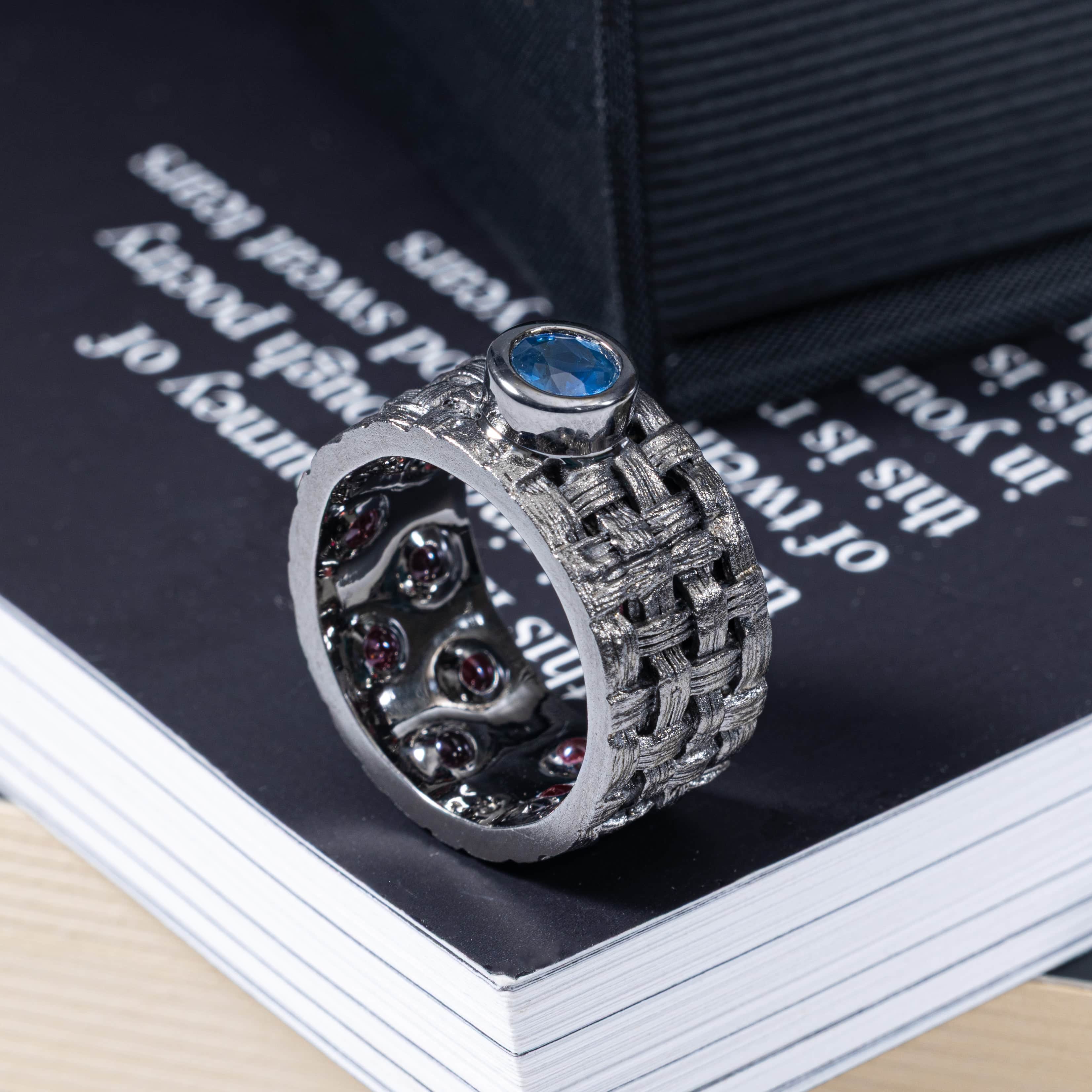 Erebus Singular Edition Egoist 925 Silver Ring with Blue Sapphire & Hidden Ruby