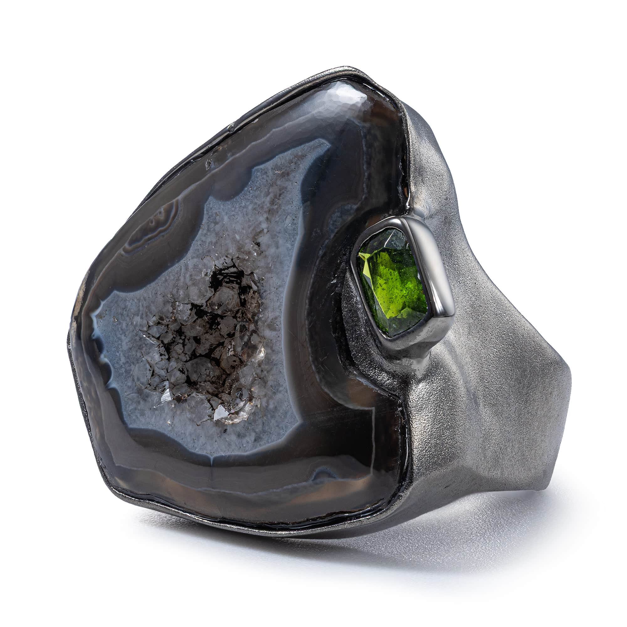 Lasaia Singular Edition Silver Ring with Brown Agate & Chrome Diopside