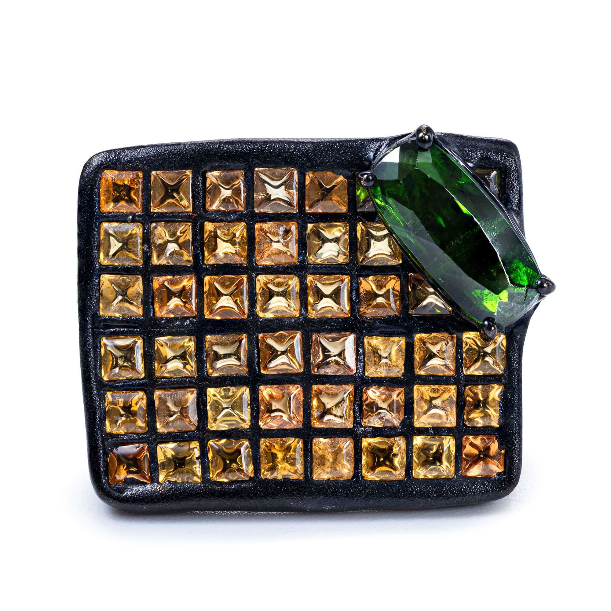 Melas Statement Ring in Sterling Silver with Yellow Sapphire Tiles & Chrome Diopside