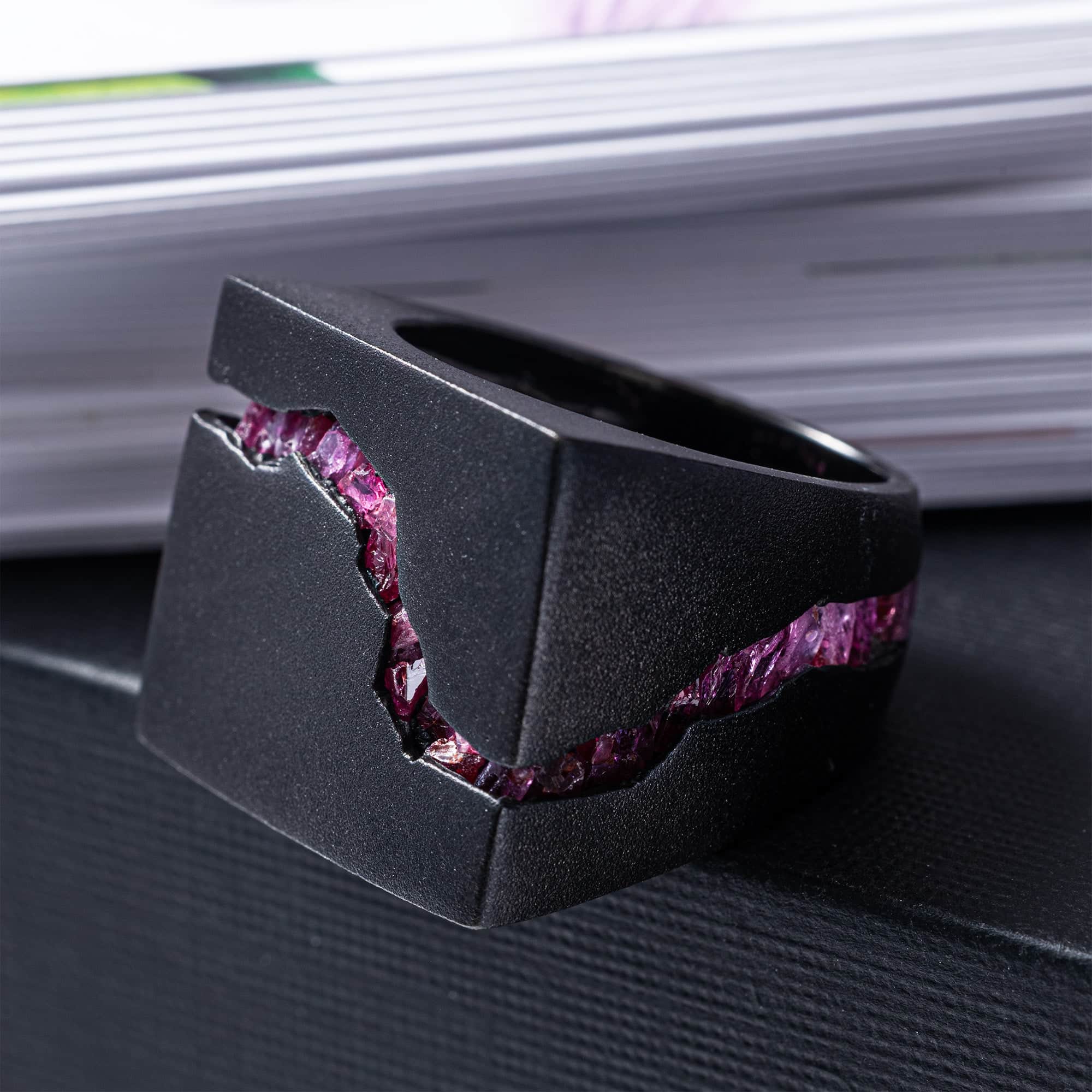 Erebos Singular Edition Silver Ring with Raw Ruby Filled Fracture