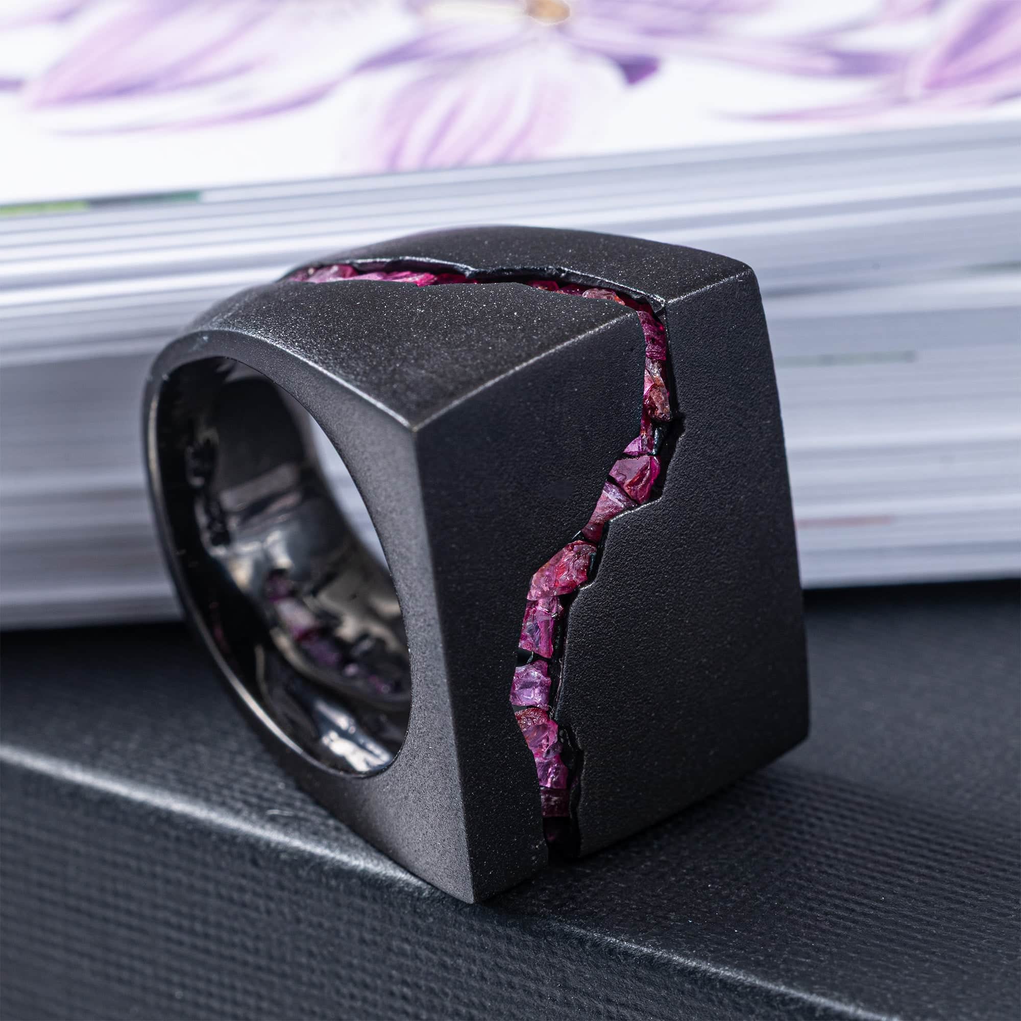 Erebos Singular Edition Silver Ring with Raw Ruby Filled Fracture