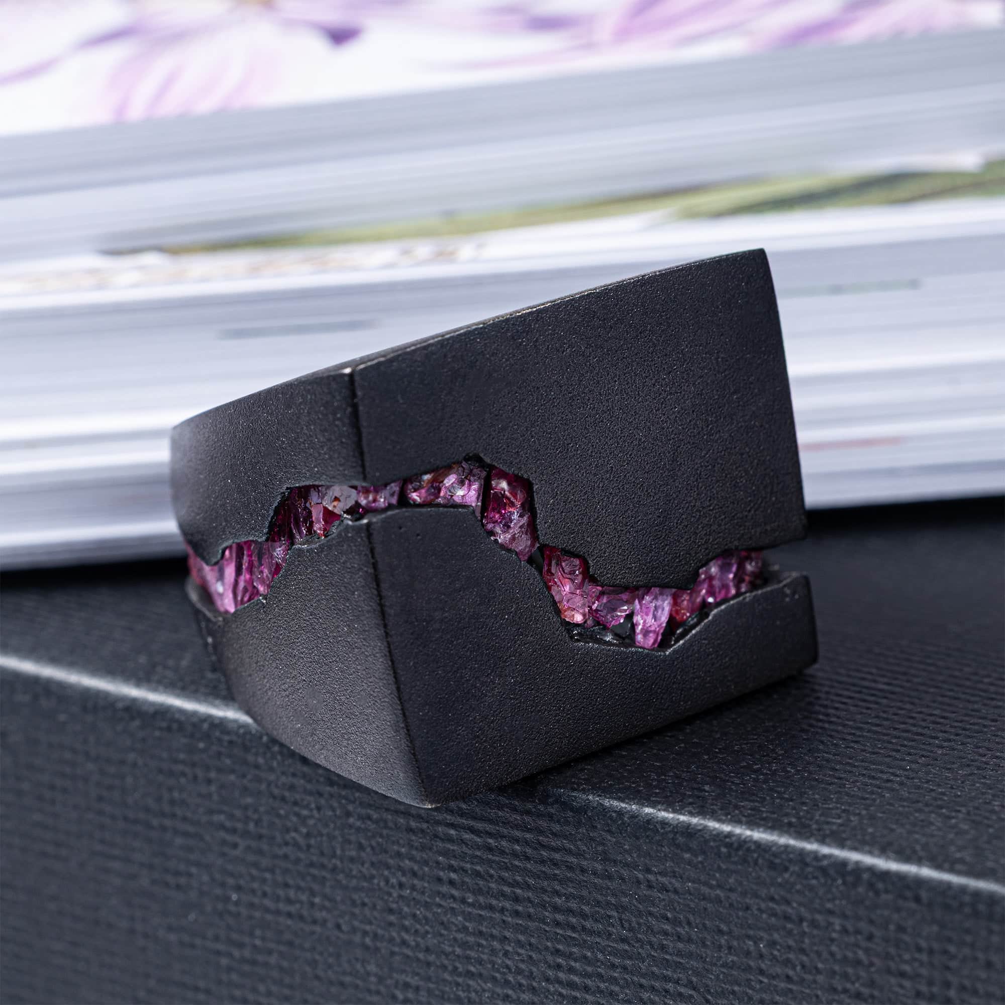 Erebos Singular Edition Silver Ring with Raw Ruby Filled Fracture