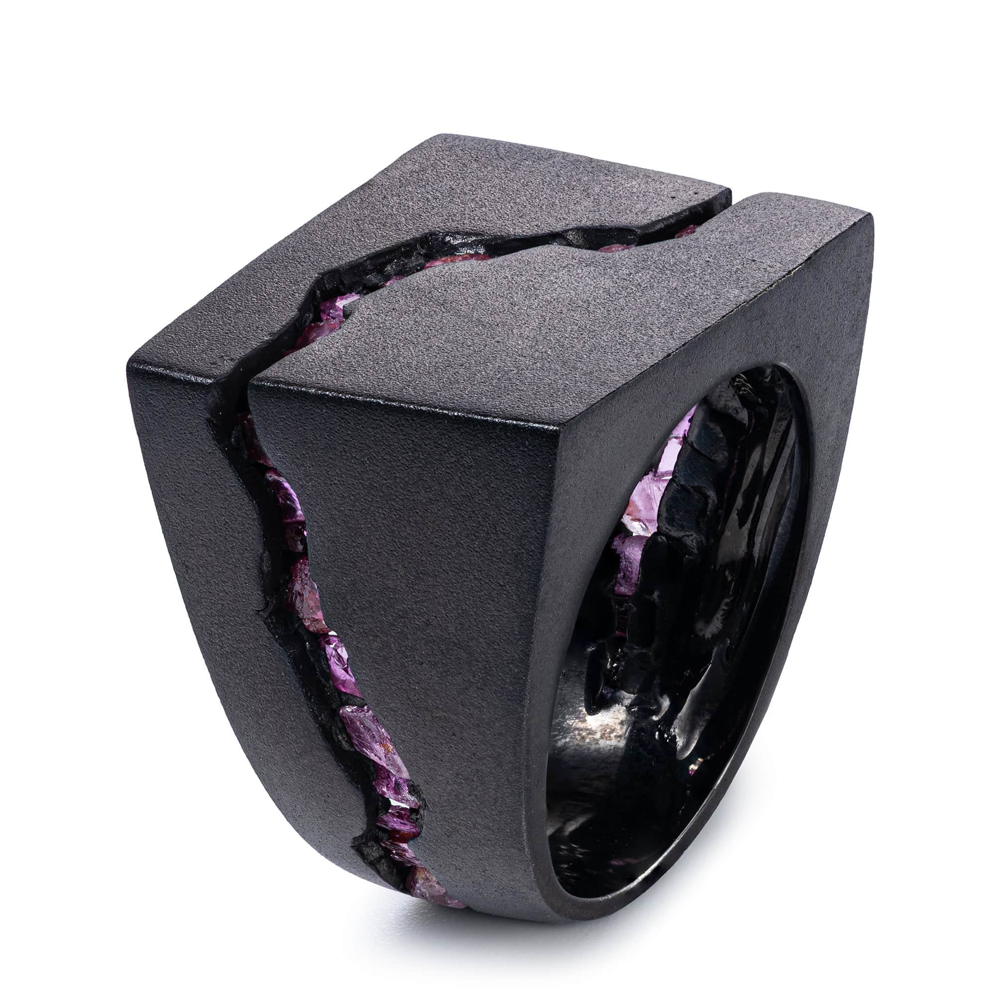 Erebos Singular Edition Silver Ring with Raw Ruby Filled Fracture