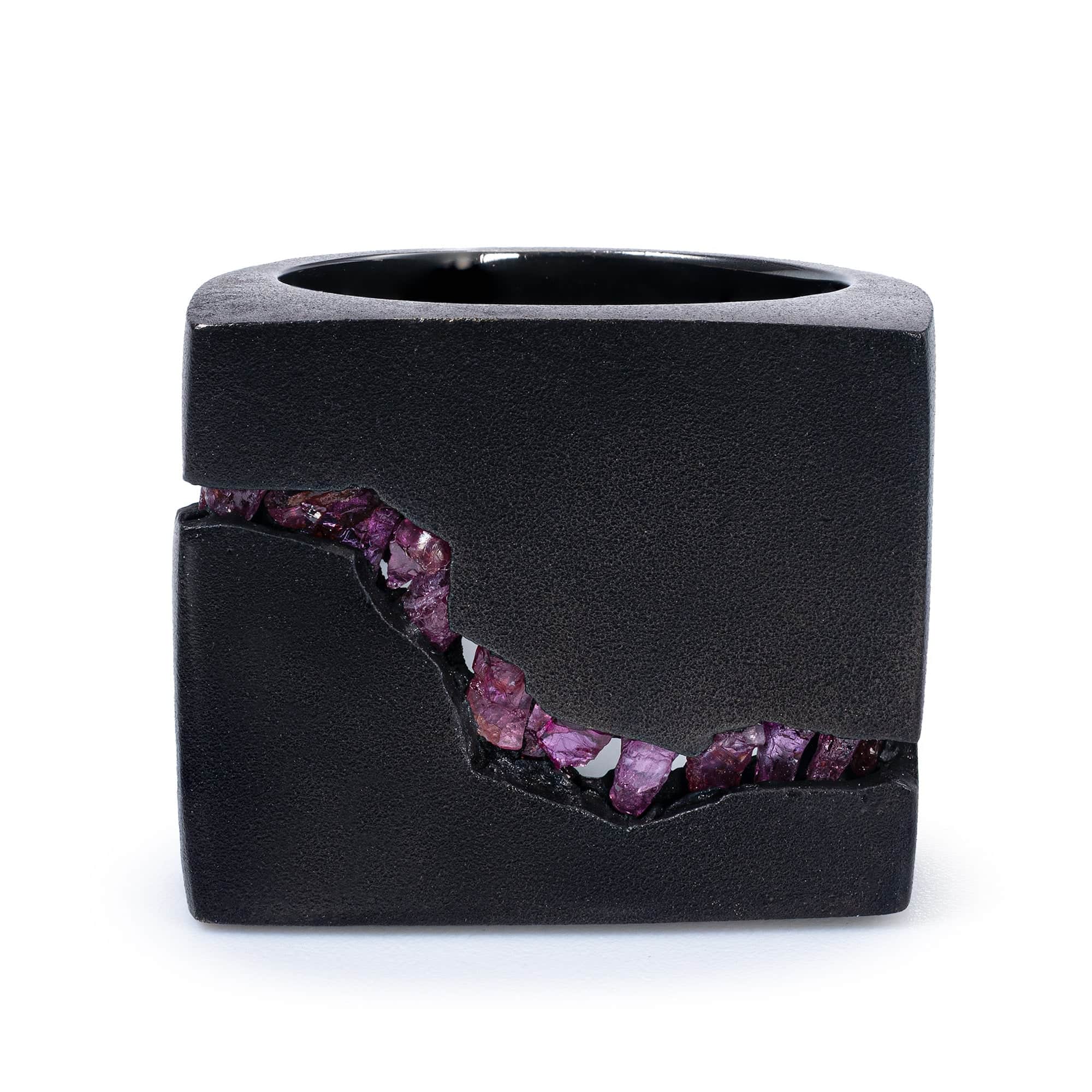 Erebos Singular Edition Silver Ring with Raw Ruby Filled Fracture