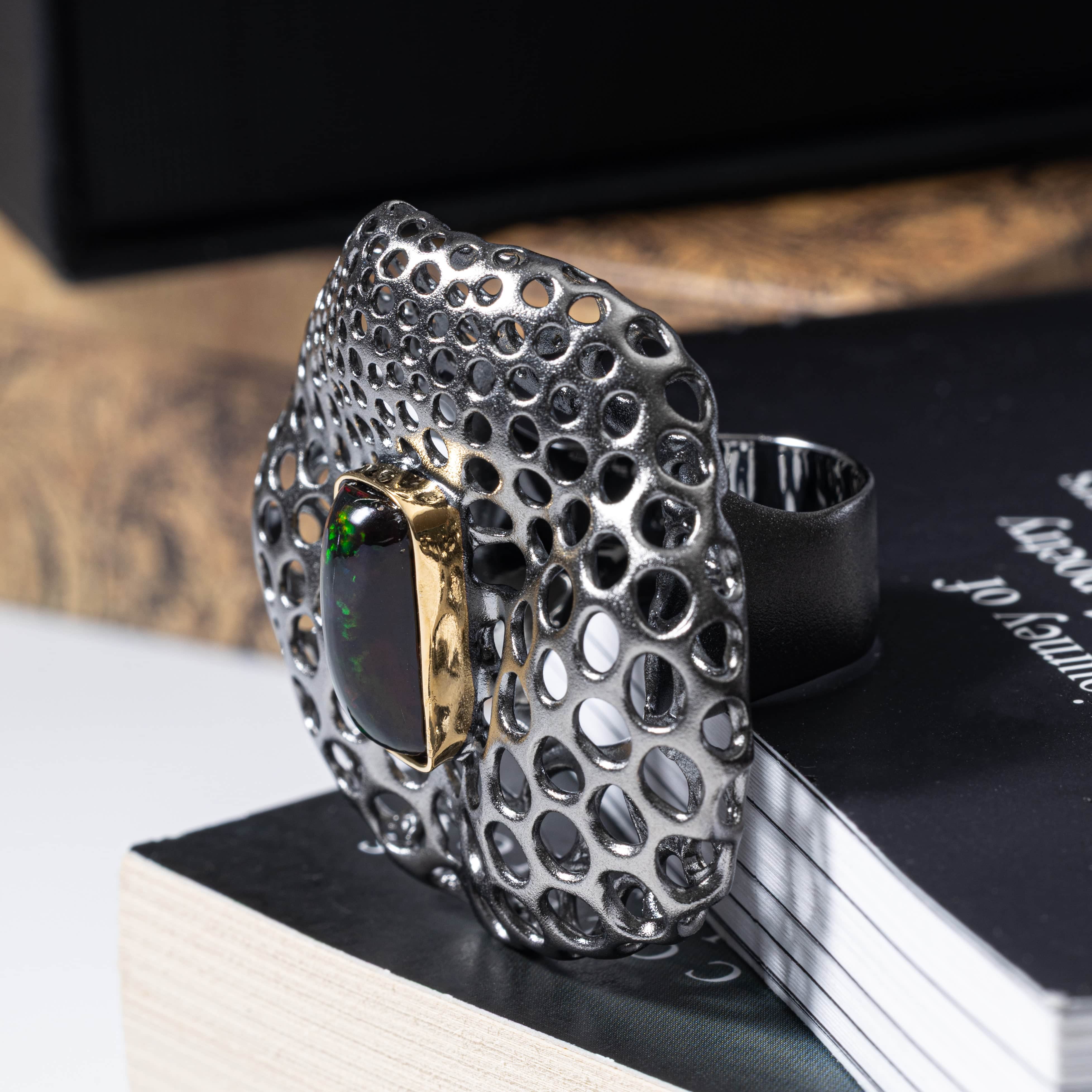 Tarta Singular Edition Silver Ring with Black Opal Cabochon