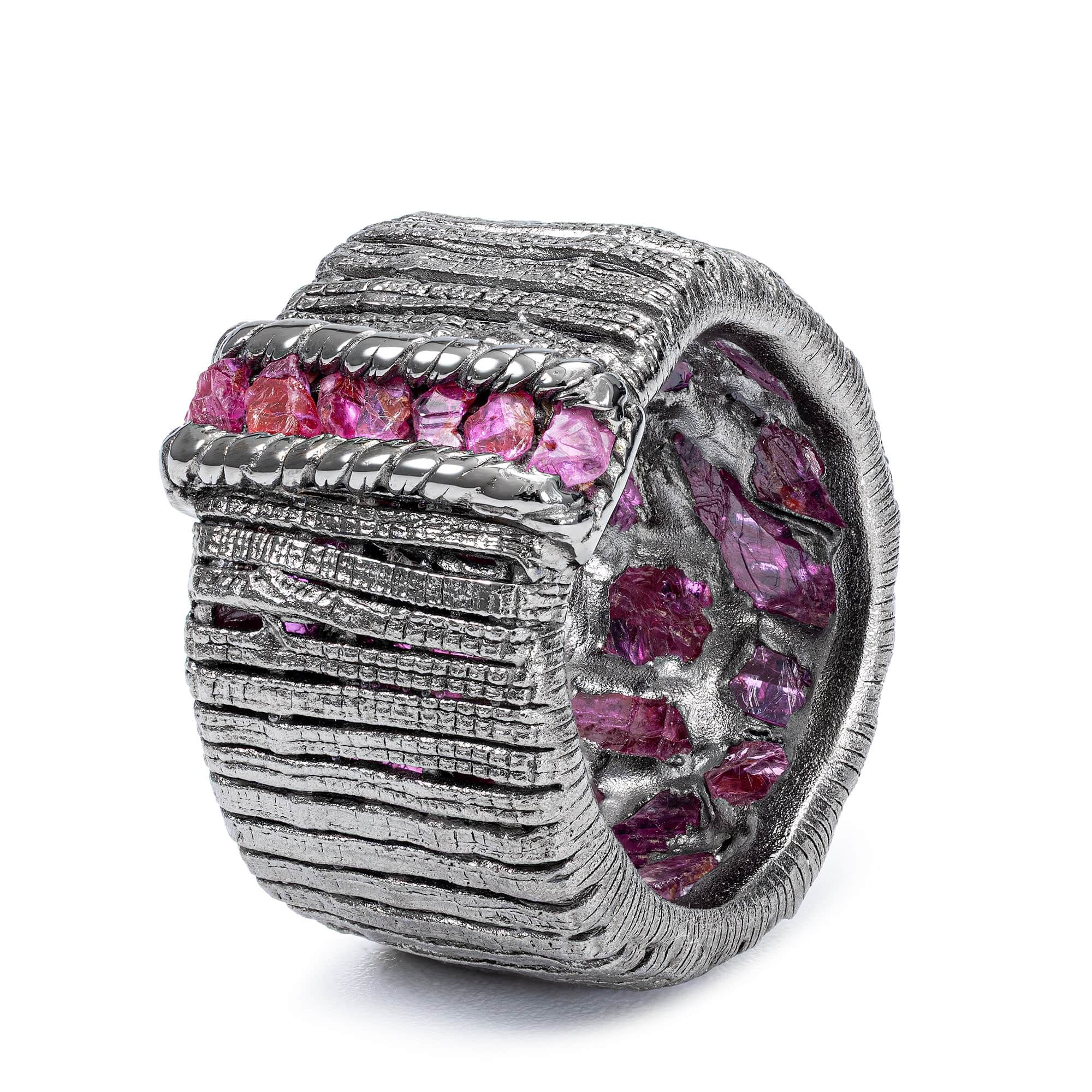 Orpheus Singular Edition Raw Ruby Egoist Ring in Black Ruthenium-Plated Sterling Silver