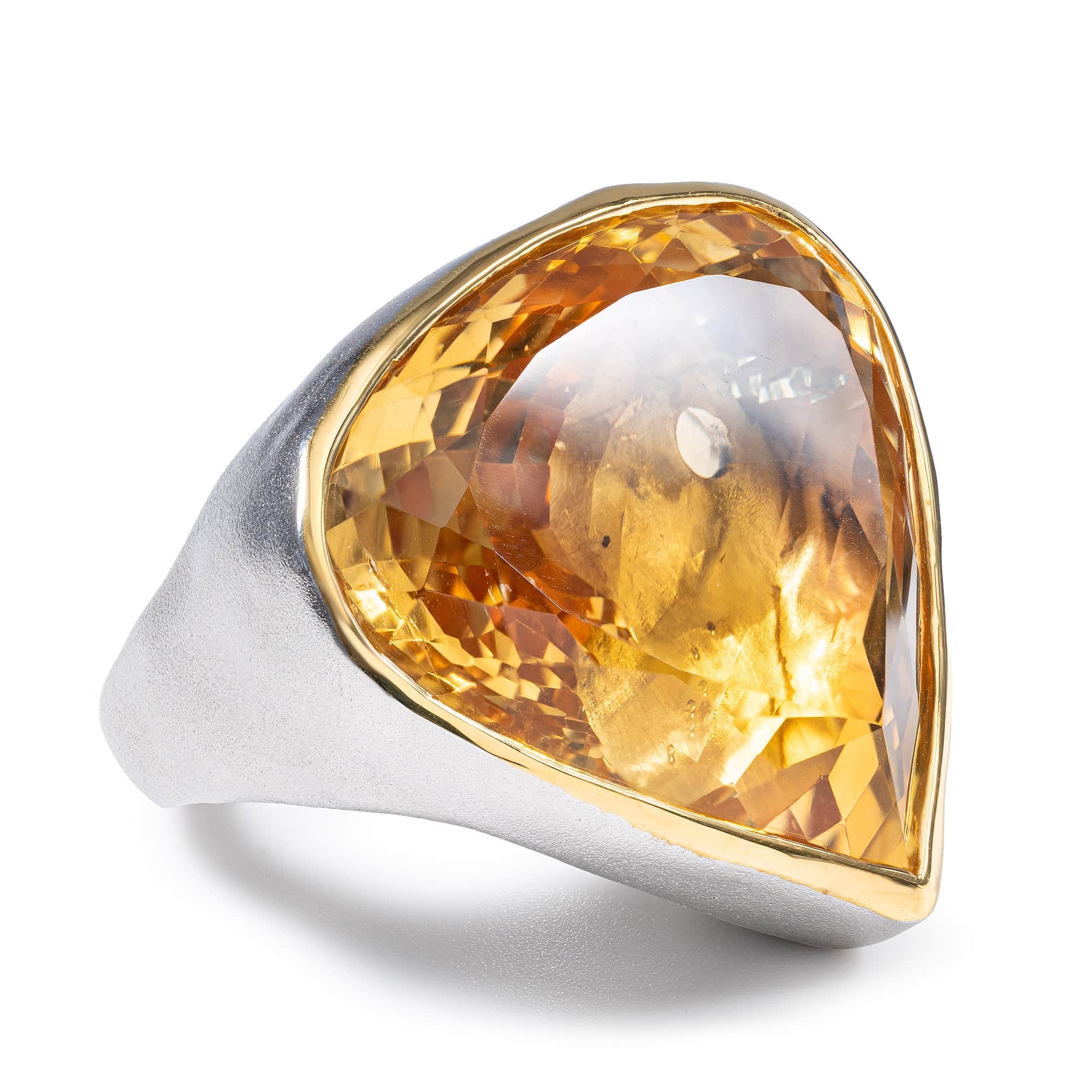 Surya Singular Edition Silver Ring with Large Citrine & Green Sapphire Line