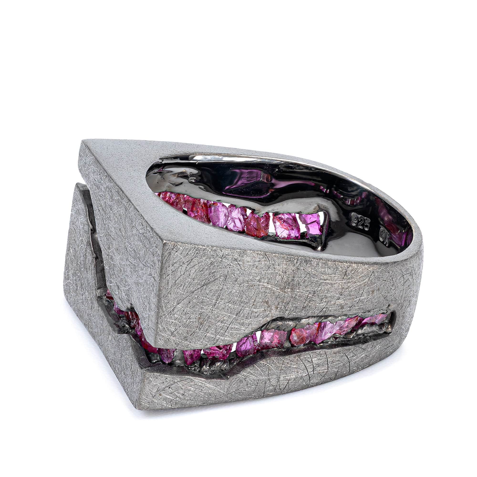 Evander Singular Edition Raw Ruby Signet Ring in Black Ruthenium-Plated Sterling Silver