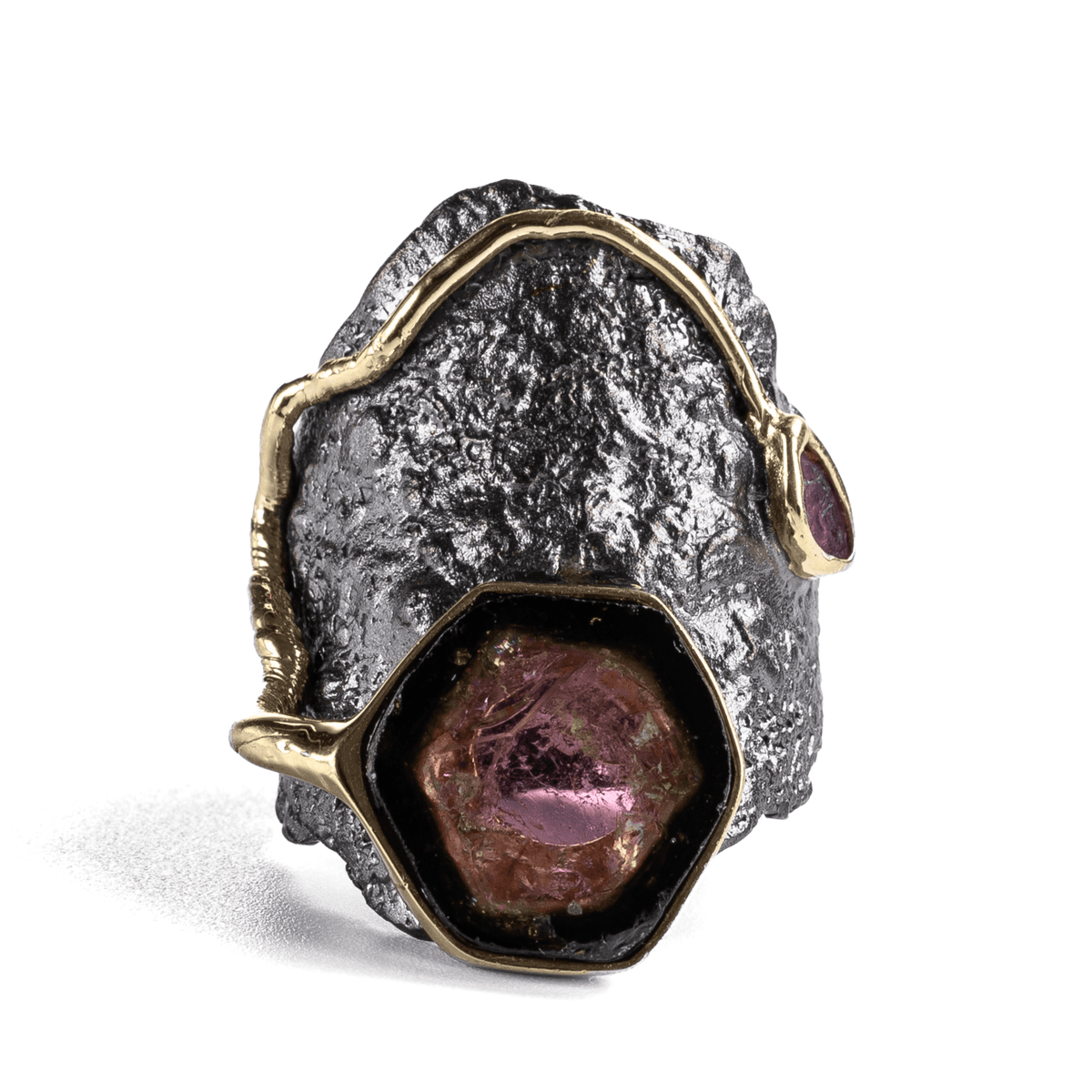 Pepo Singular Edition Silver Ring with Natural Raw Watermelon Tourmaline Crystal Slice