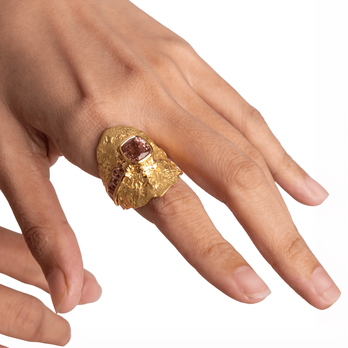 Deva Singular Edition Wide Band Natural Pink Spinel & Pink Sapphire Silver Ring