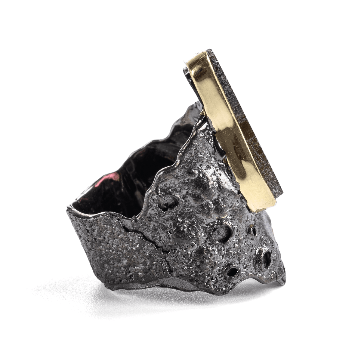 Adom Singular Edition Natural Raw Watermelon Tourmaline Slice & Cabochon Ruby Silver Ring