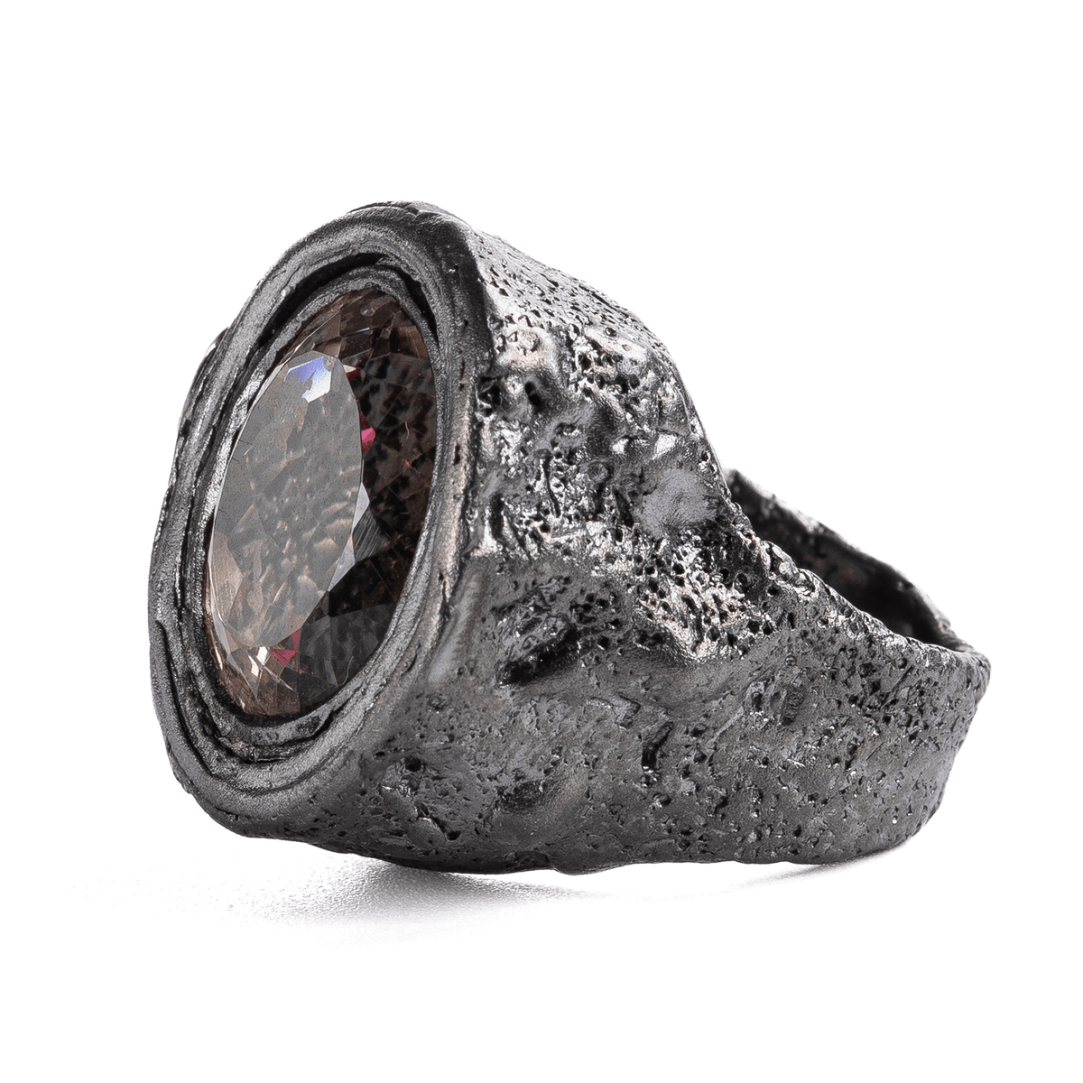 Ljoss Singular Edition Natural Smoky Quartz & Raw Ruby Silver Ring