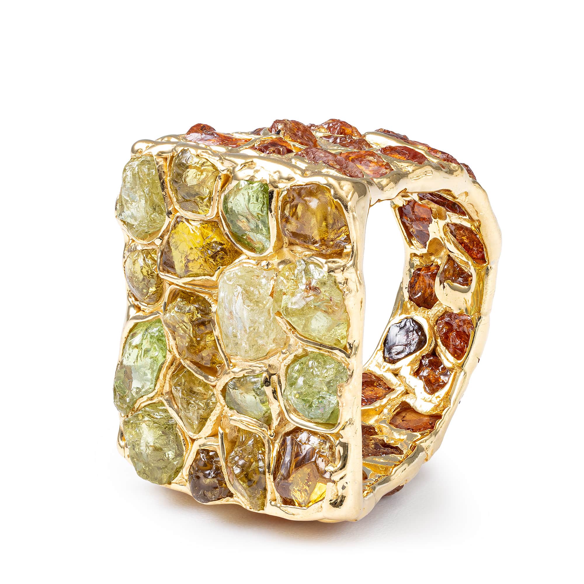 Eris Singular Design Gold Plated Silver Signet Ring with Spessartine & Mali Garnet