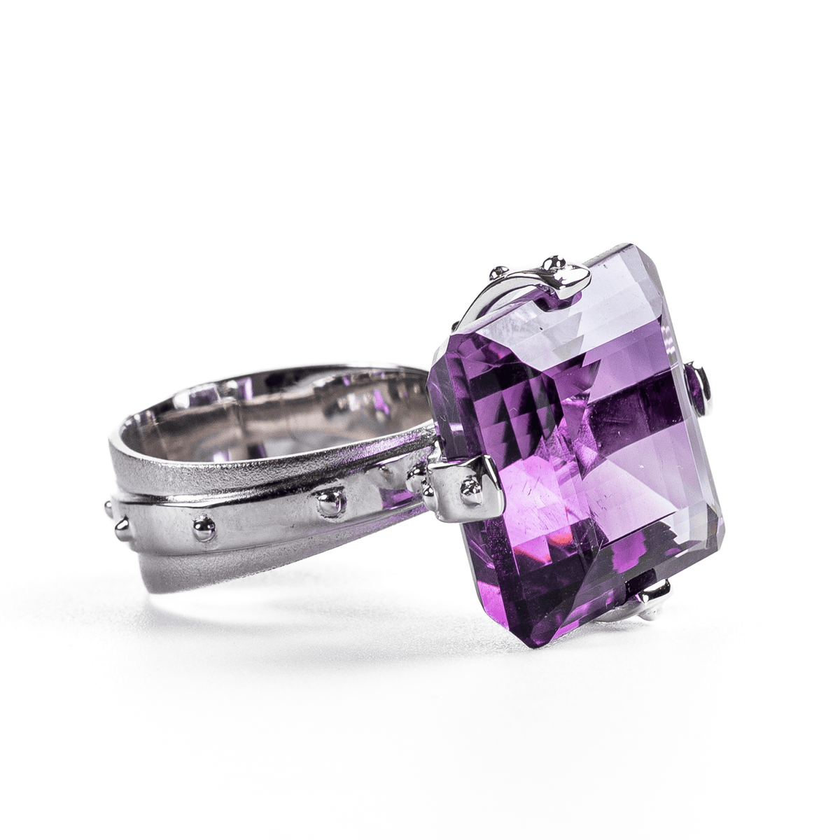 Bhasa Singular Edition Natural Large Amethyst Silver Ring