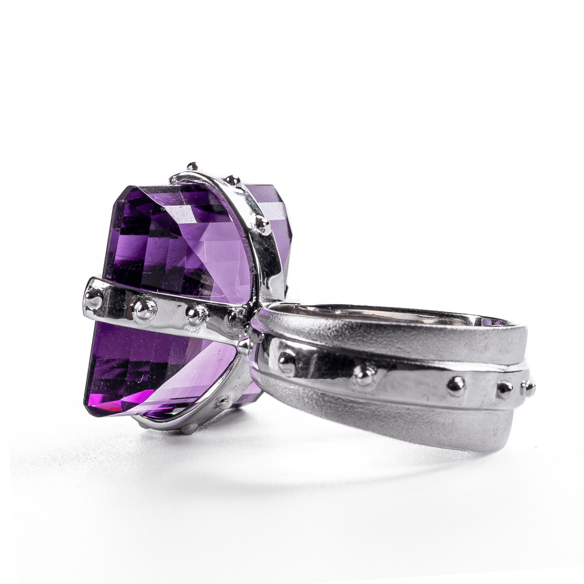 Bhasa Singular Edition Natural Large Amethyst Silver Ring