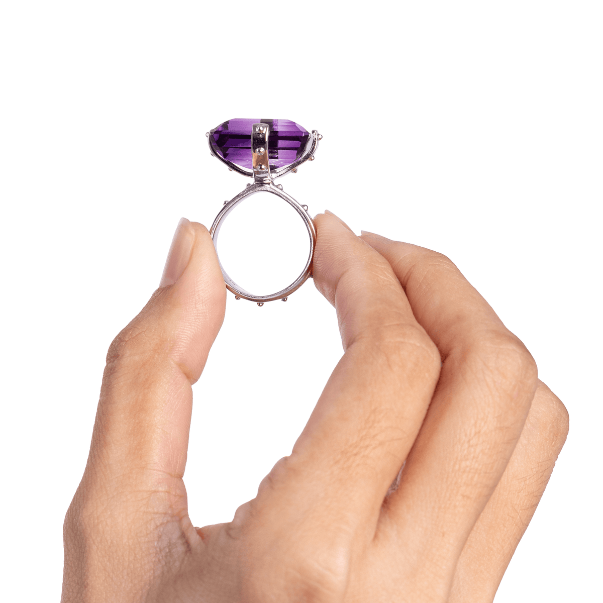 Bhasa Singular Edition Natural Large Amethyst Silver Ring