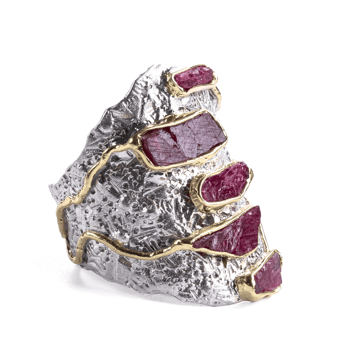 Omma Singular Edition Wide Band Natural Rough Ruby Silver Ring