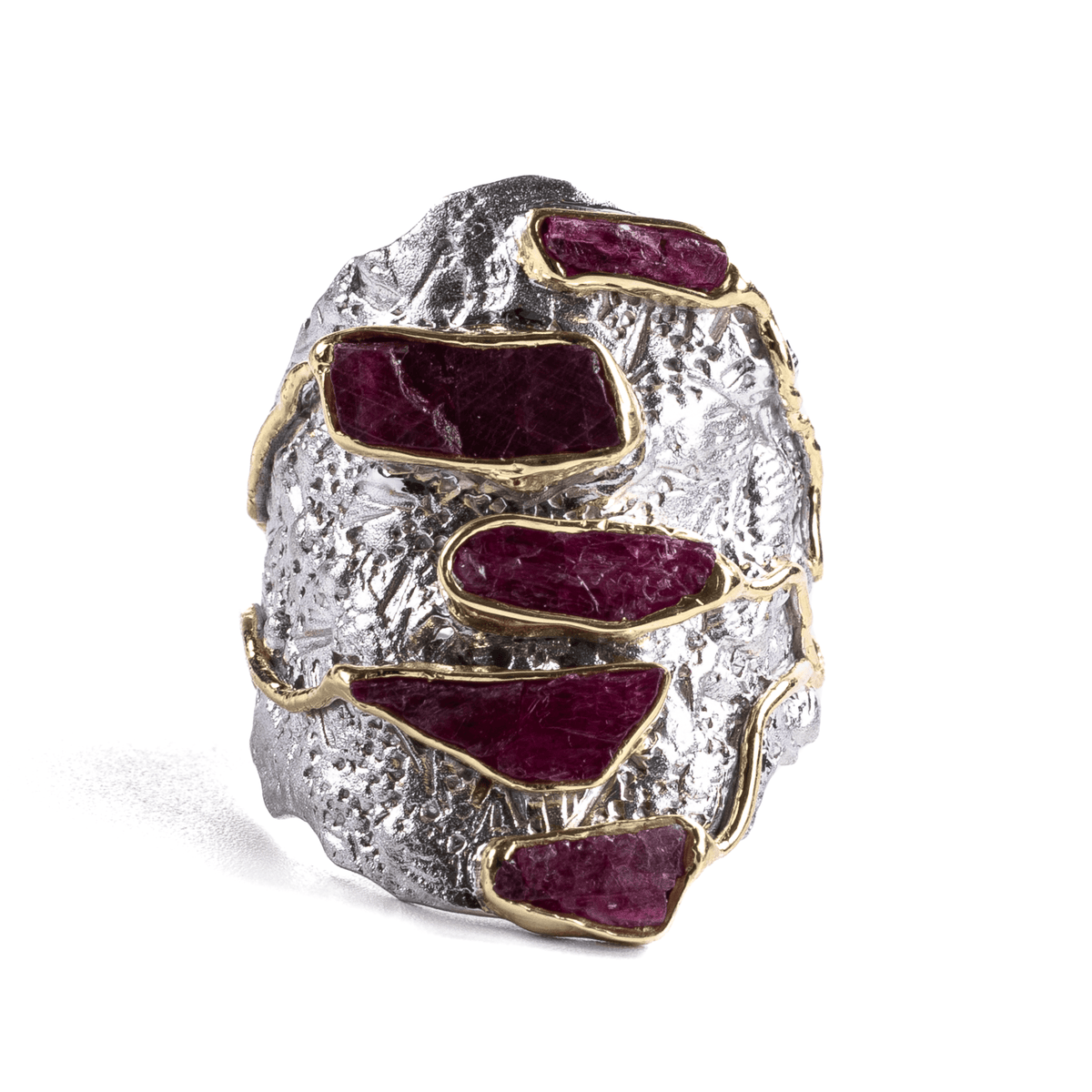 Omma Singular Edition Wide Band Natural Rough Ruby Silver Ring