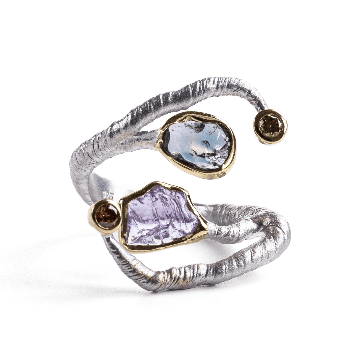 Zohar Singular Edition Organic Shape Natural Mixed Sapphire Silver Ring