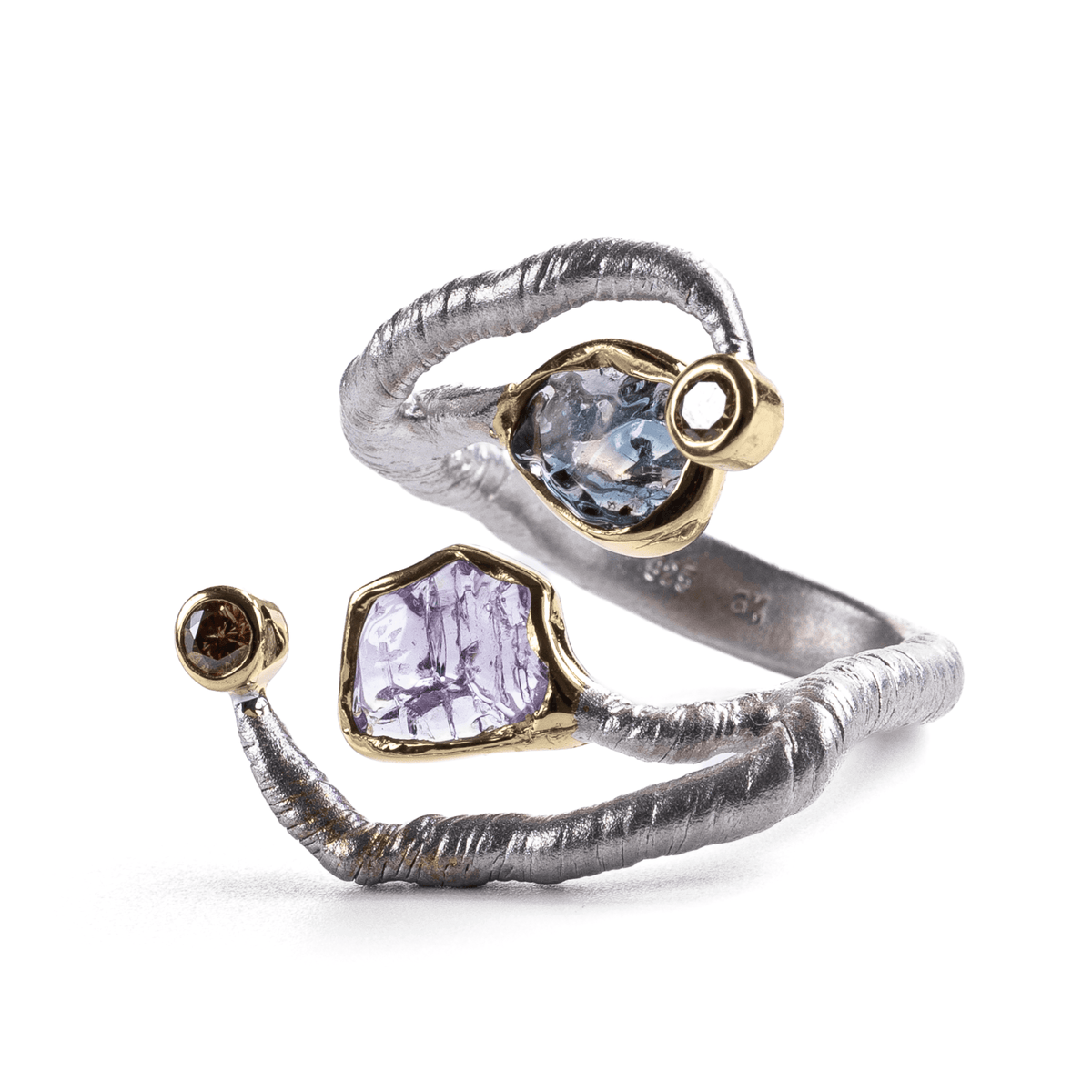 Zohar Singular Edition Organic Shape Natural Mixed Sapphire Silver Ring