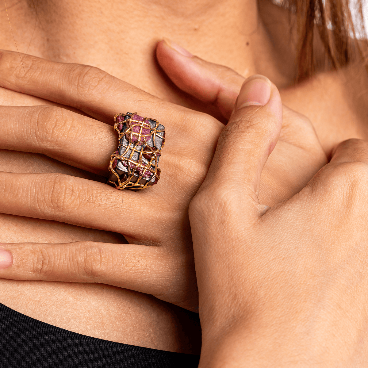 Pyrrhos Singular Edition Natural Raw Ruby Silver Signet Ring