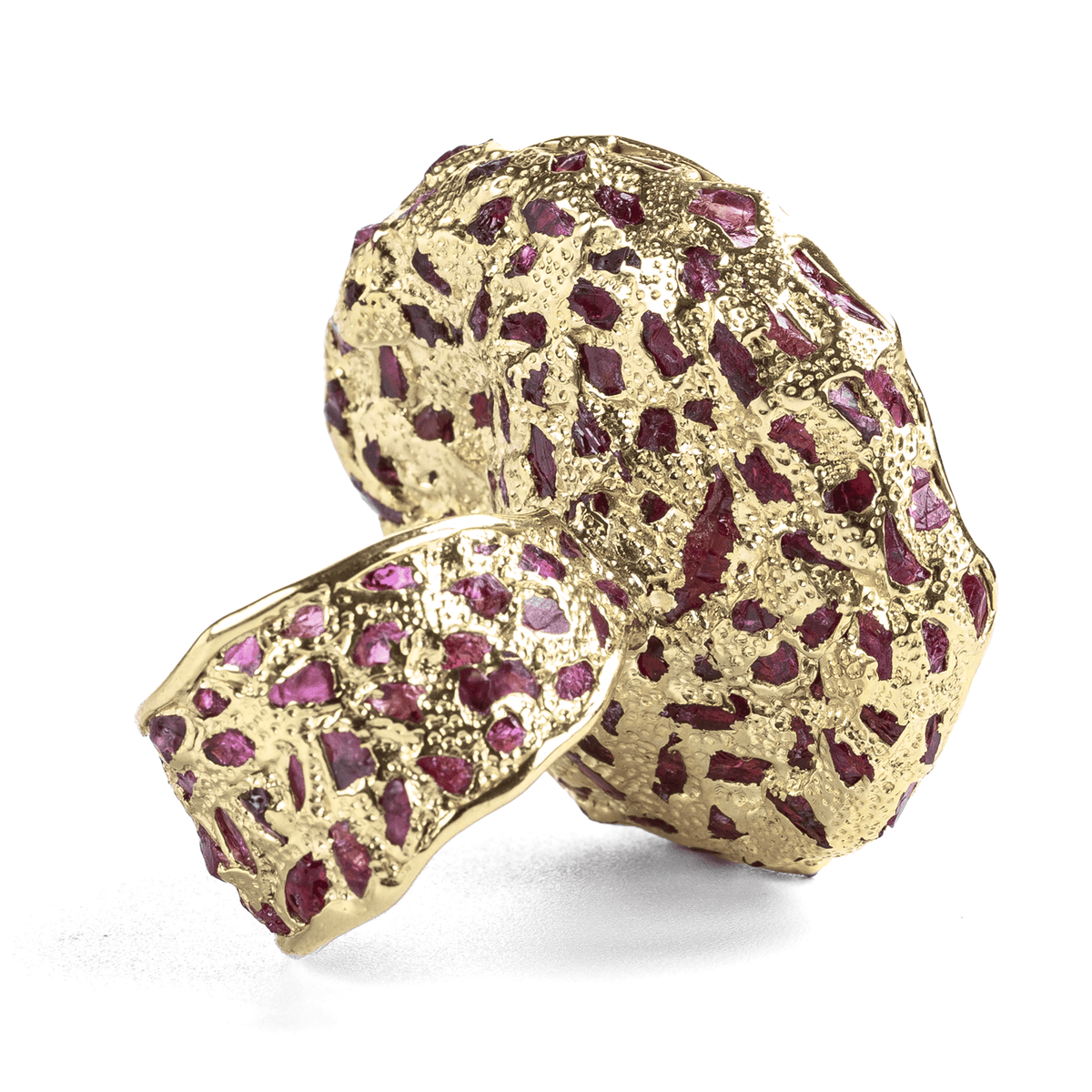 Desher Singular Edition Natural Baroque Pearl & Raw Ruby Silver Ring