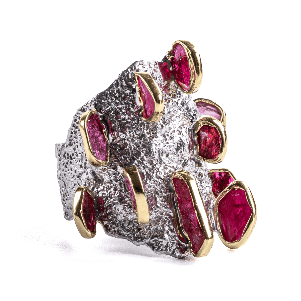 Akhu Singular Edition Wide Band Natural Raw Ruby Silver Ring