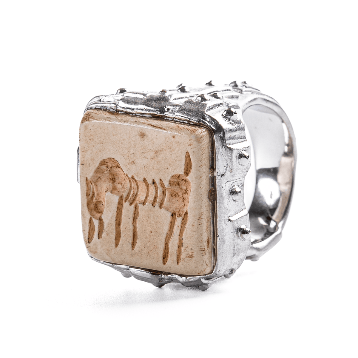 Gemma Modern Designer Silver Stamp Seal Ring with Ancient Amulet