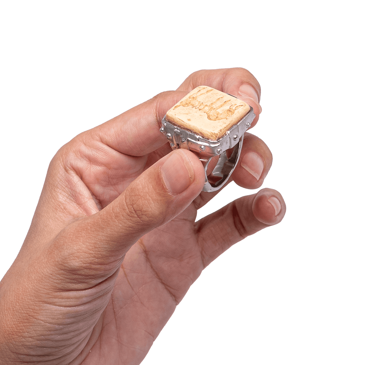 Gemma Modern Designer Silver Stamp Seal Ring with Ancient Amulet