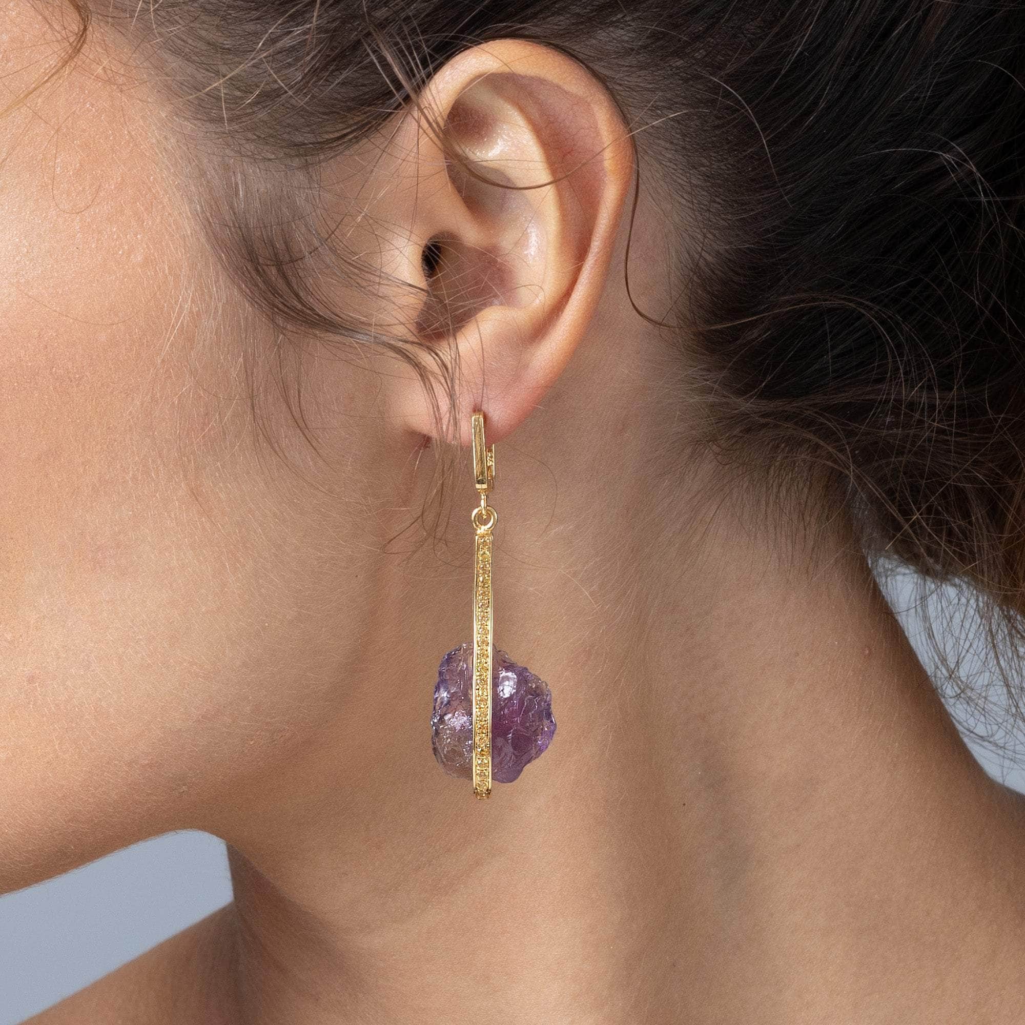 Rune Rough Amethyst and Sapphire Earrings