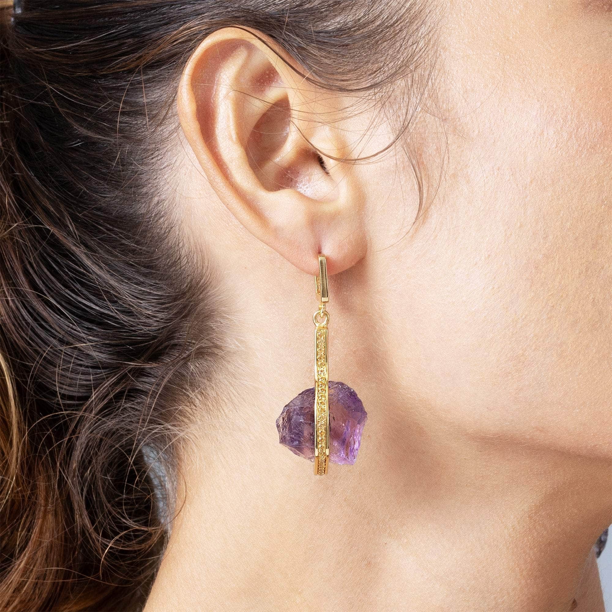 Rune Rough Amethyst and Sapphire Earrings