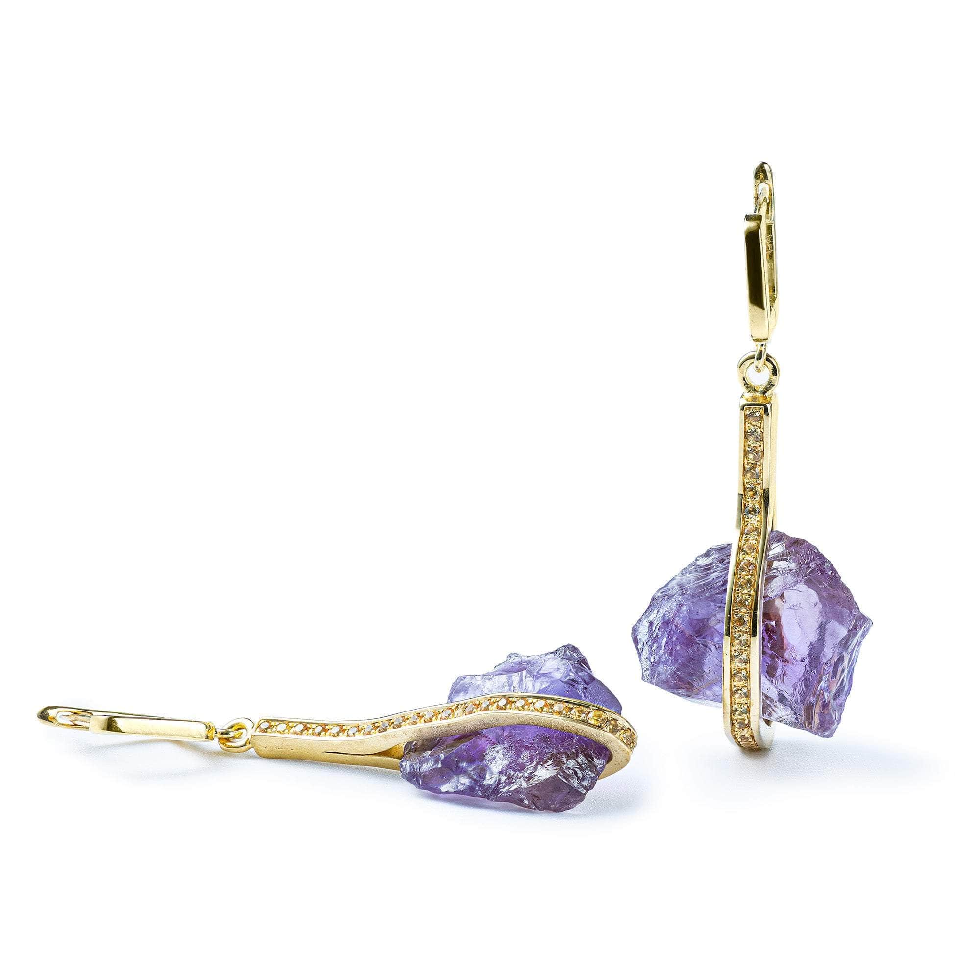 Rune Rough Amethyst and Sapphire Earrings