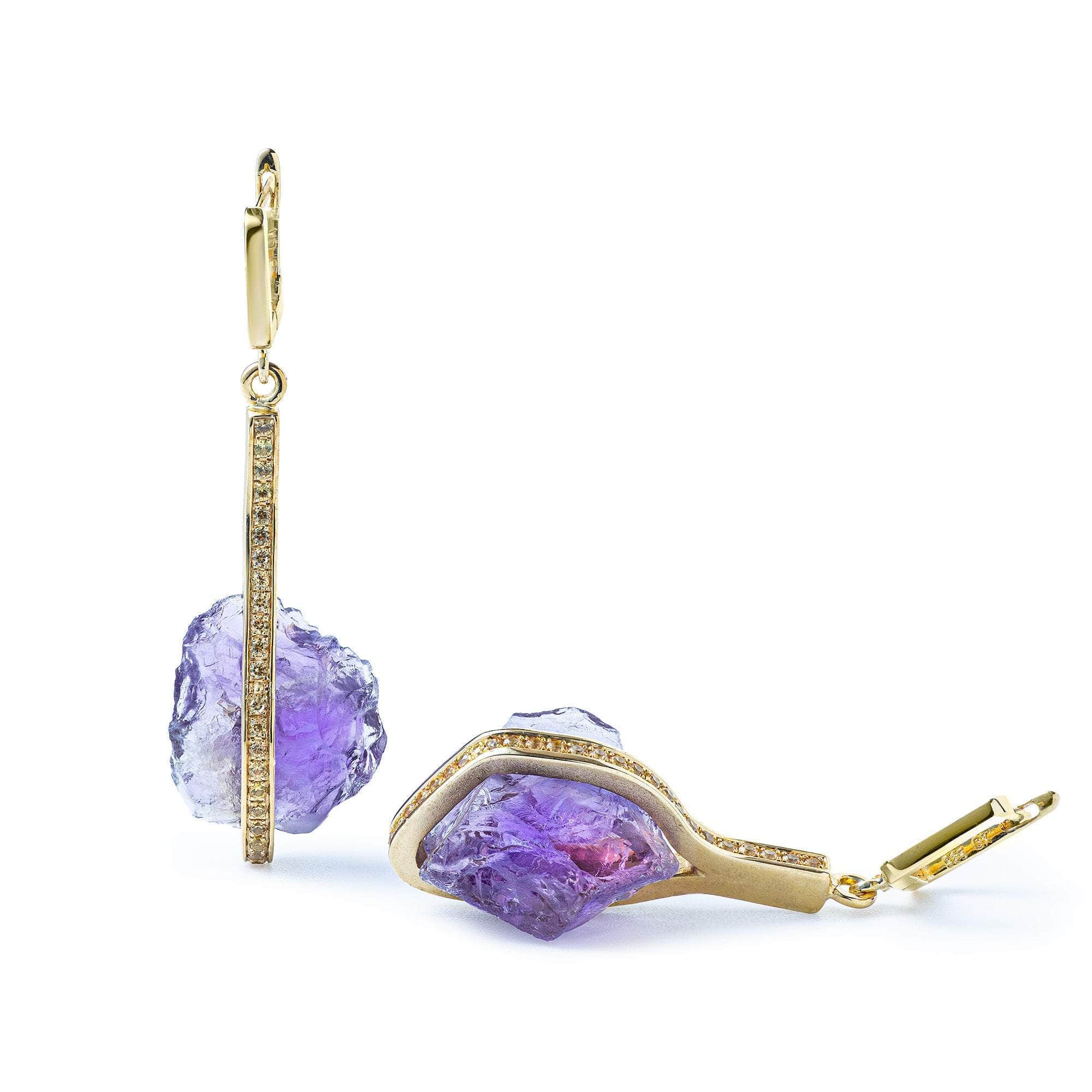 Rune Rough Amethyst and Sapphire Earrings
