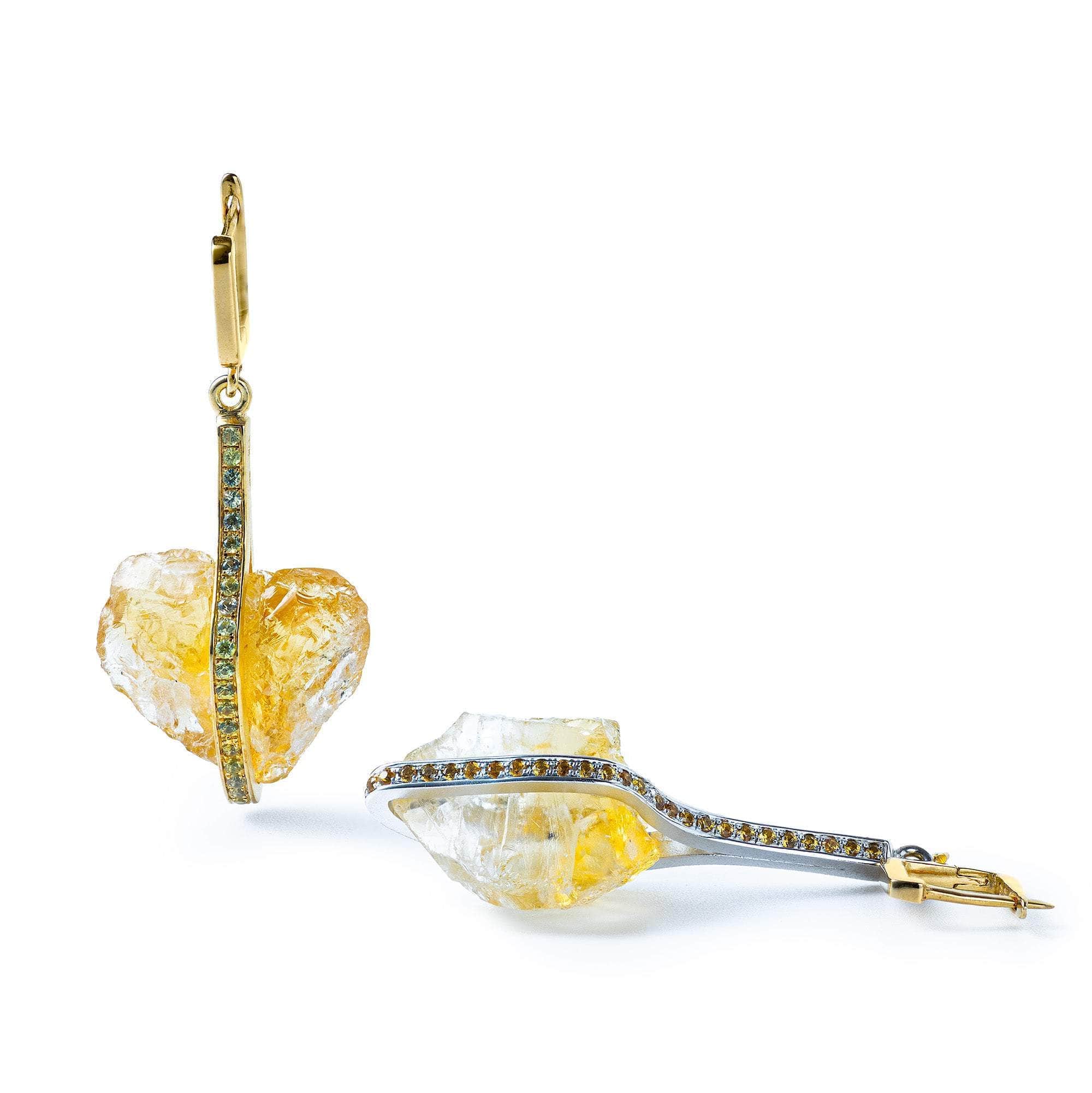 Sigil Rough Citrine and Sapphire Earrings