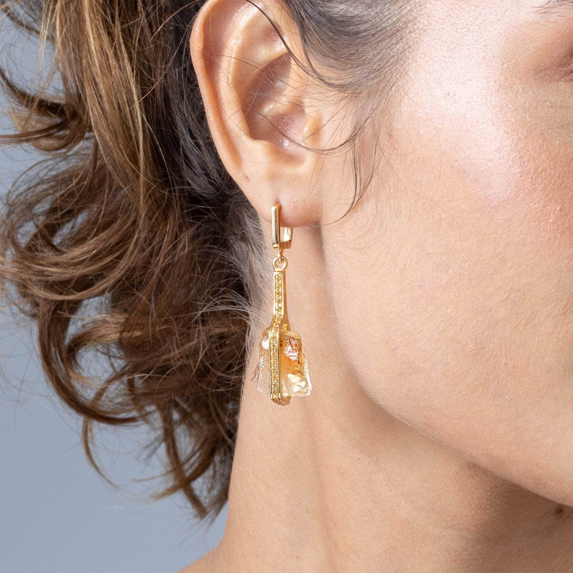 Arix Rough Citrine and Sapphire Earrings