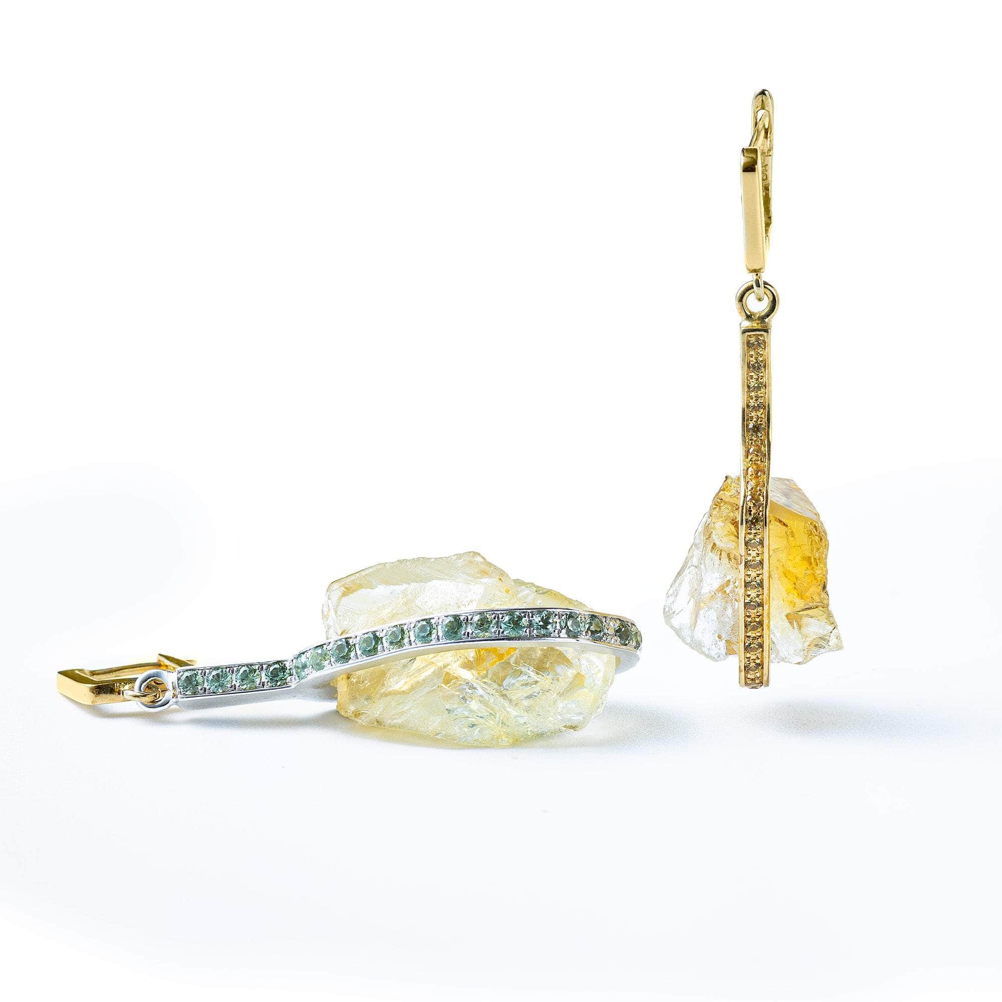 Arix Rough Citrine and Sapphire Earrings