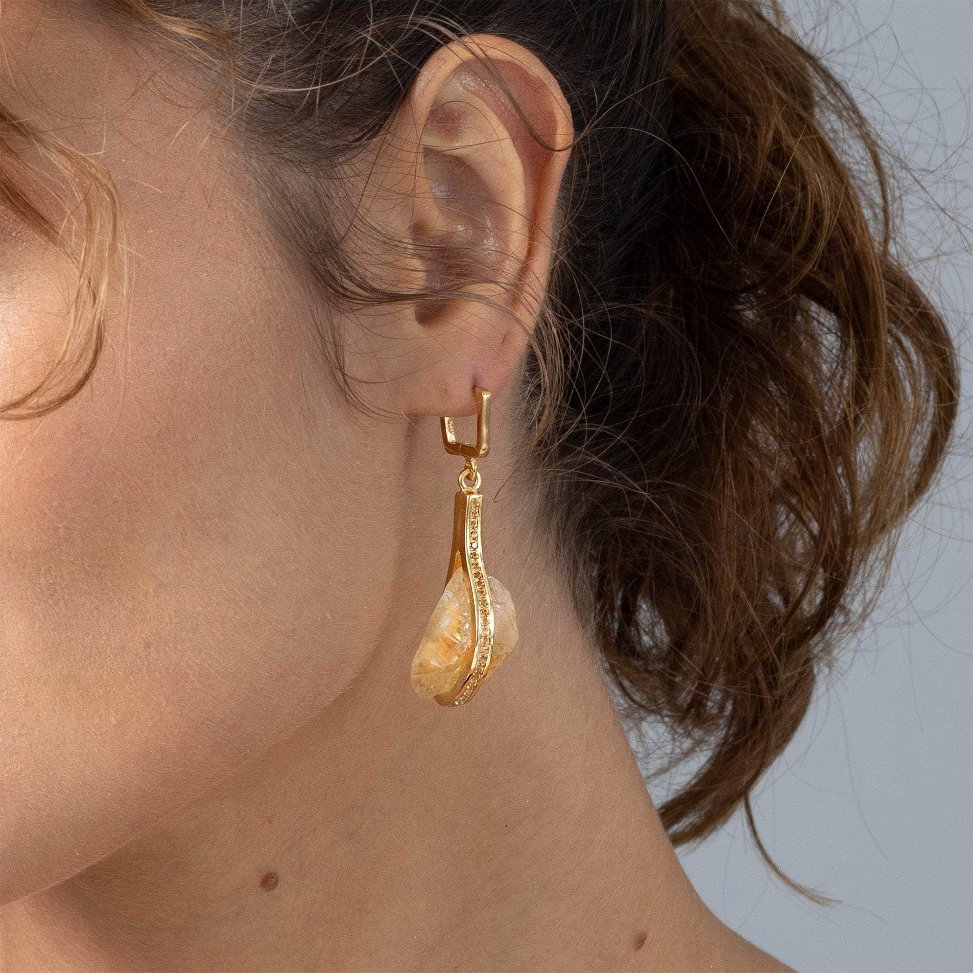 Vatu Rough Citrine and Amethyst Earrings