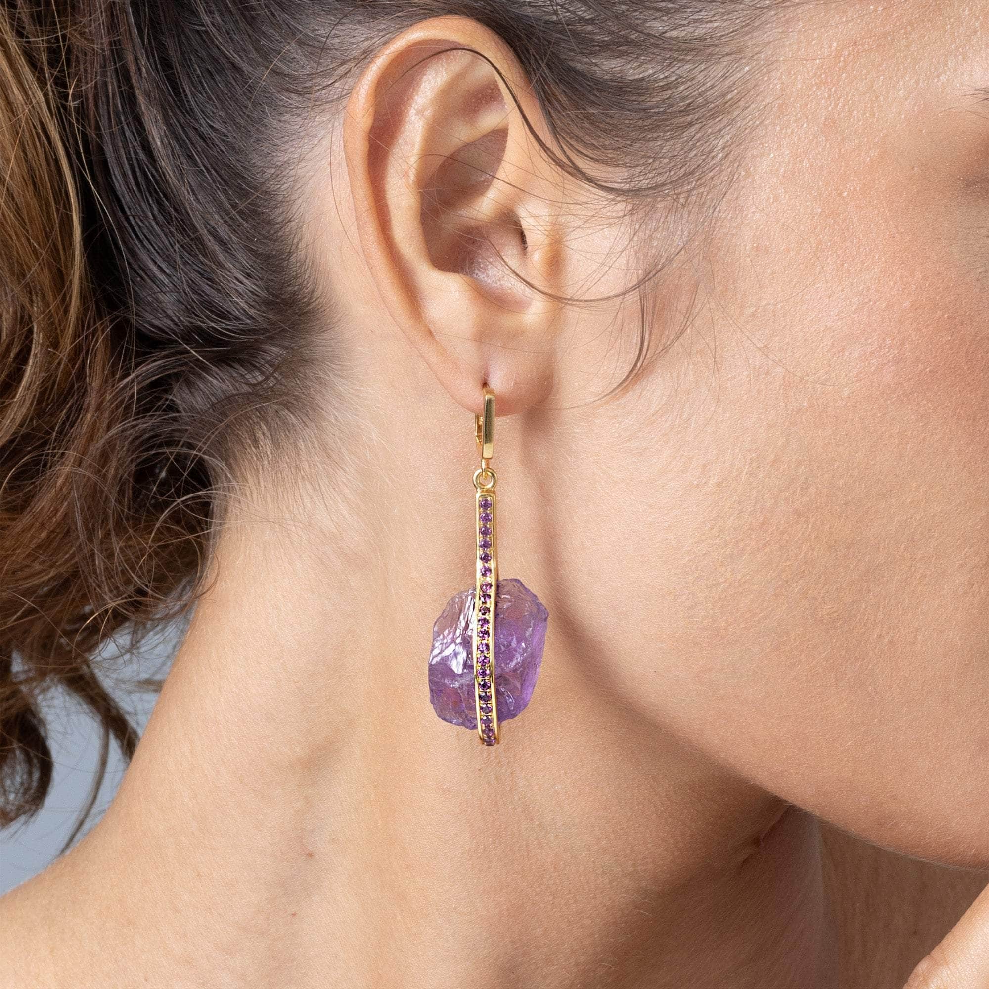 Vatu Rough Citrine and Amethyst Earrings