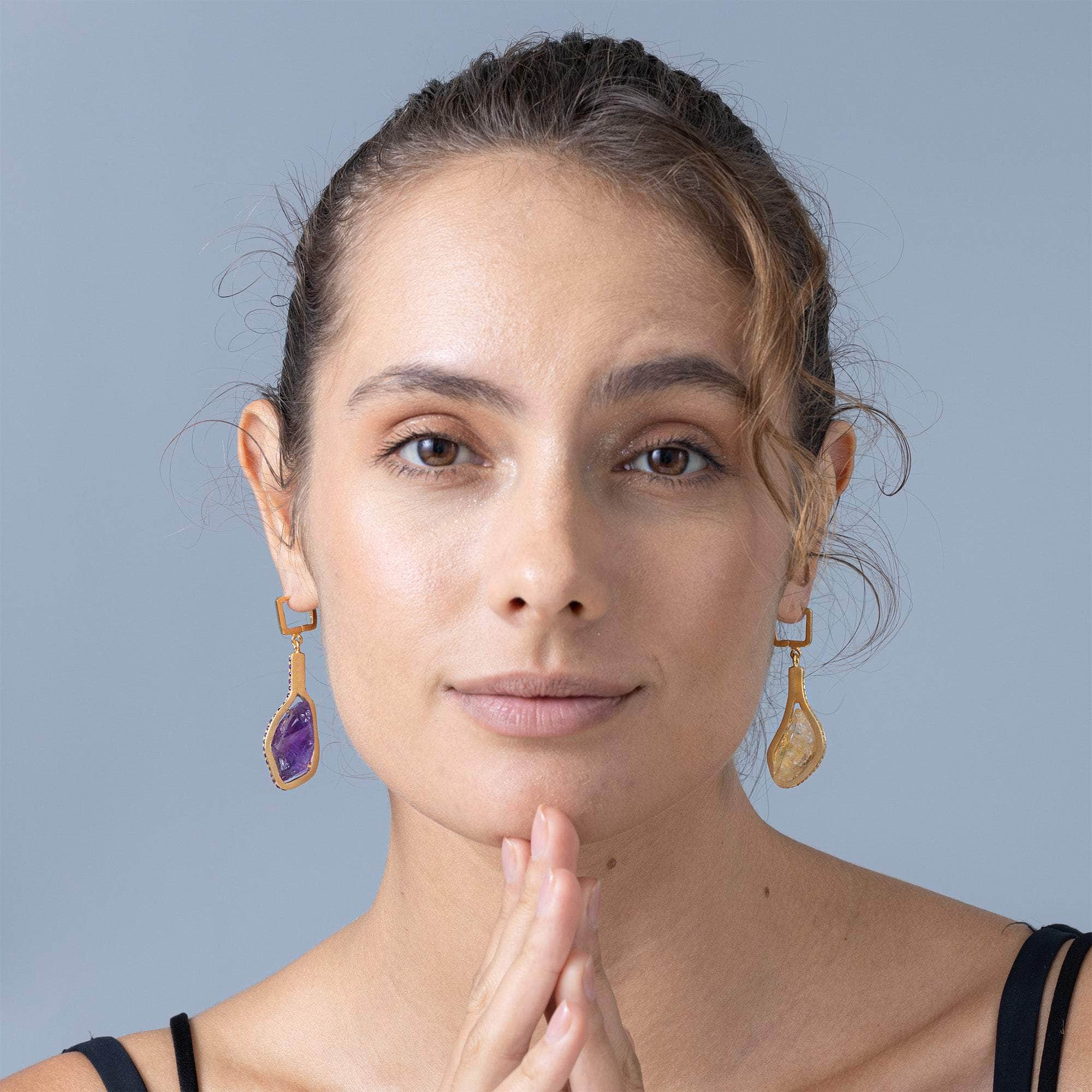 Vatu Rough Citrine and Amethyst Earrings