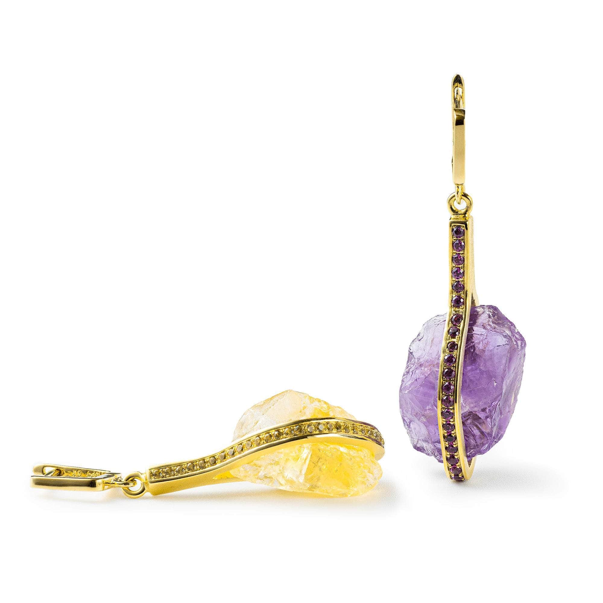 Vatu Rough Citrine and Amethyst Earrings
