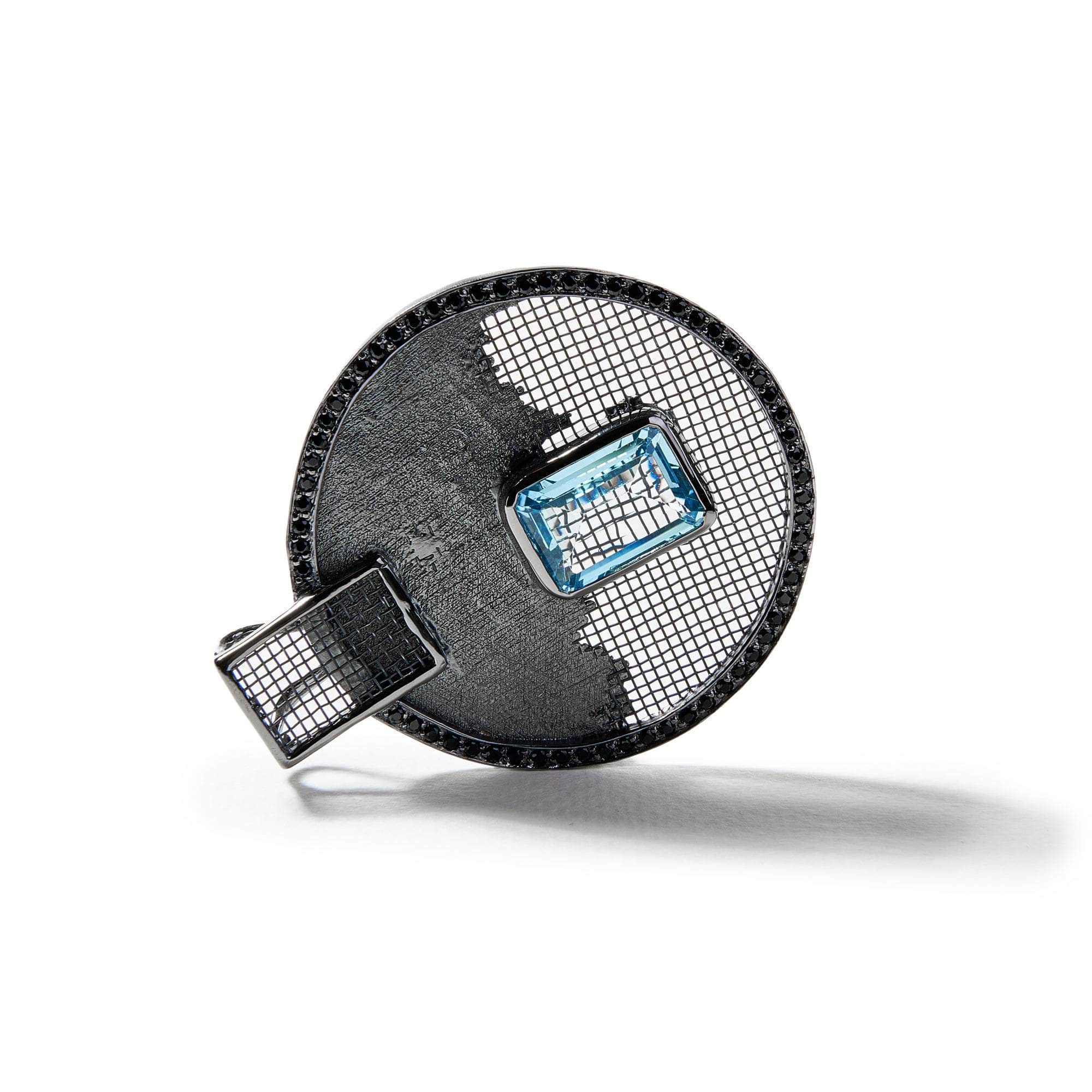 Ruste Blue Topaz and Black Spinel Pendant GERMAN KABIRSKI